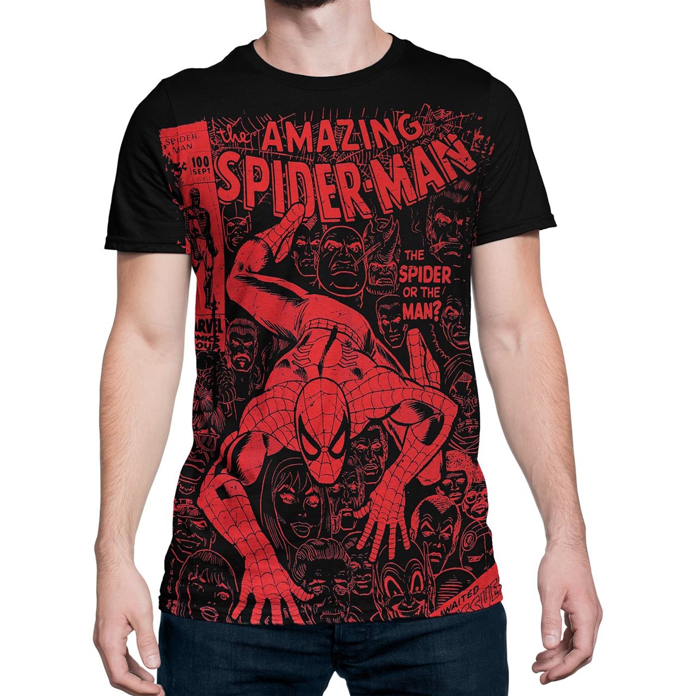 Spider-Man #100 Cover Black 30 Single T-Shirt, Black