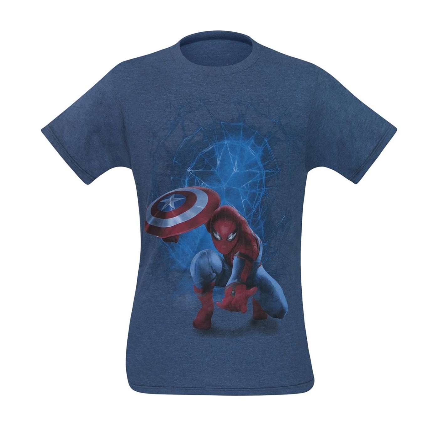 Spiderman with Captain's Shield Men's T-Shirt, Blue