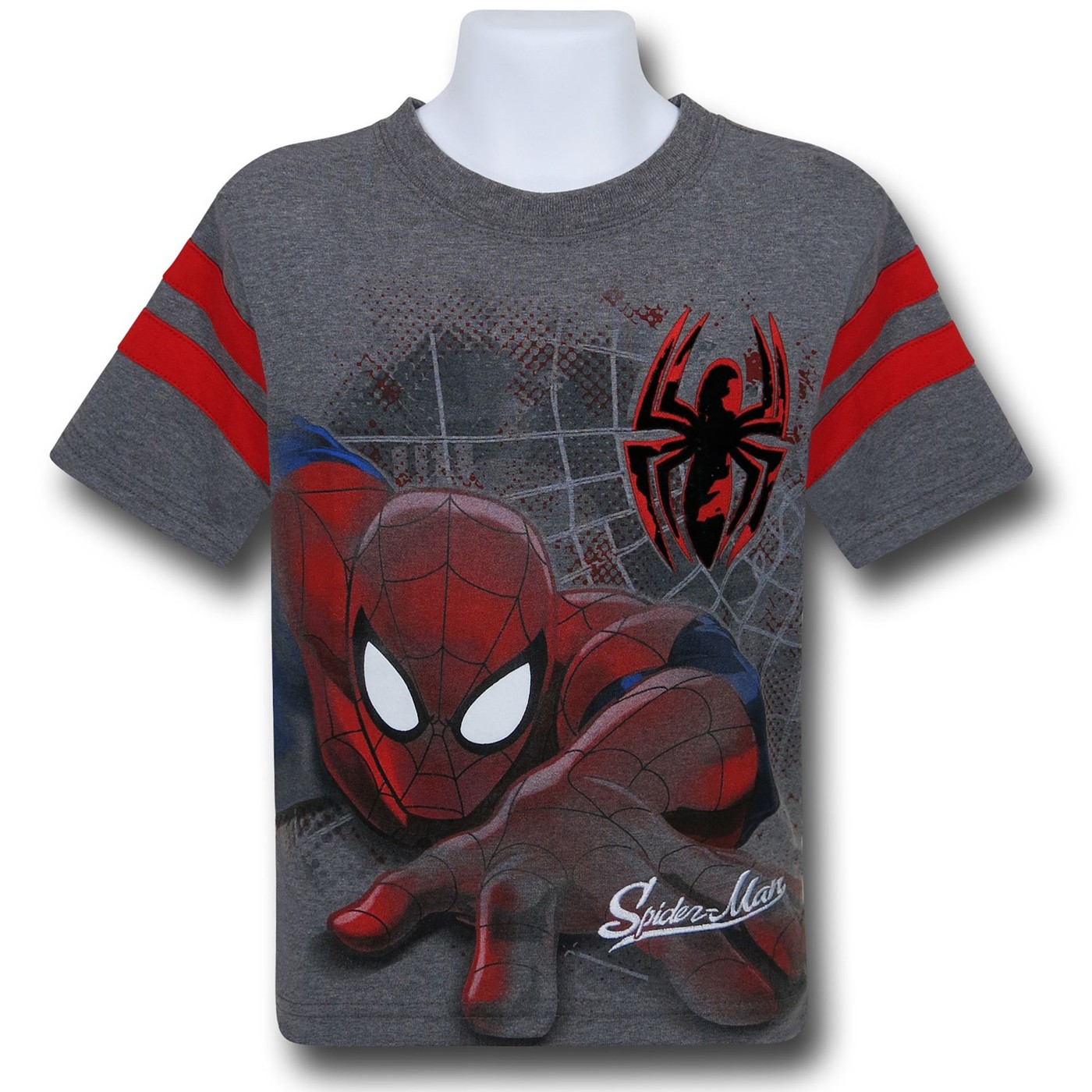 Spiderman Crawling Flocked Puff Kids T-Shirt, Grey