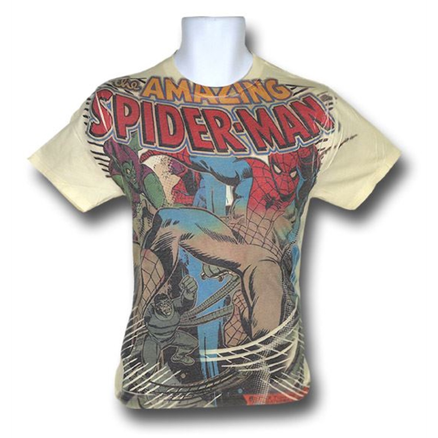 Spiderman Goblin Dr Ock Cream Sublimated T-Shirt, White