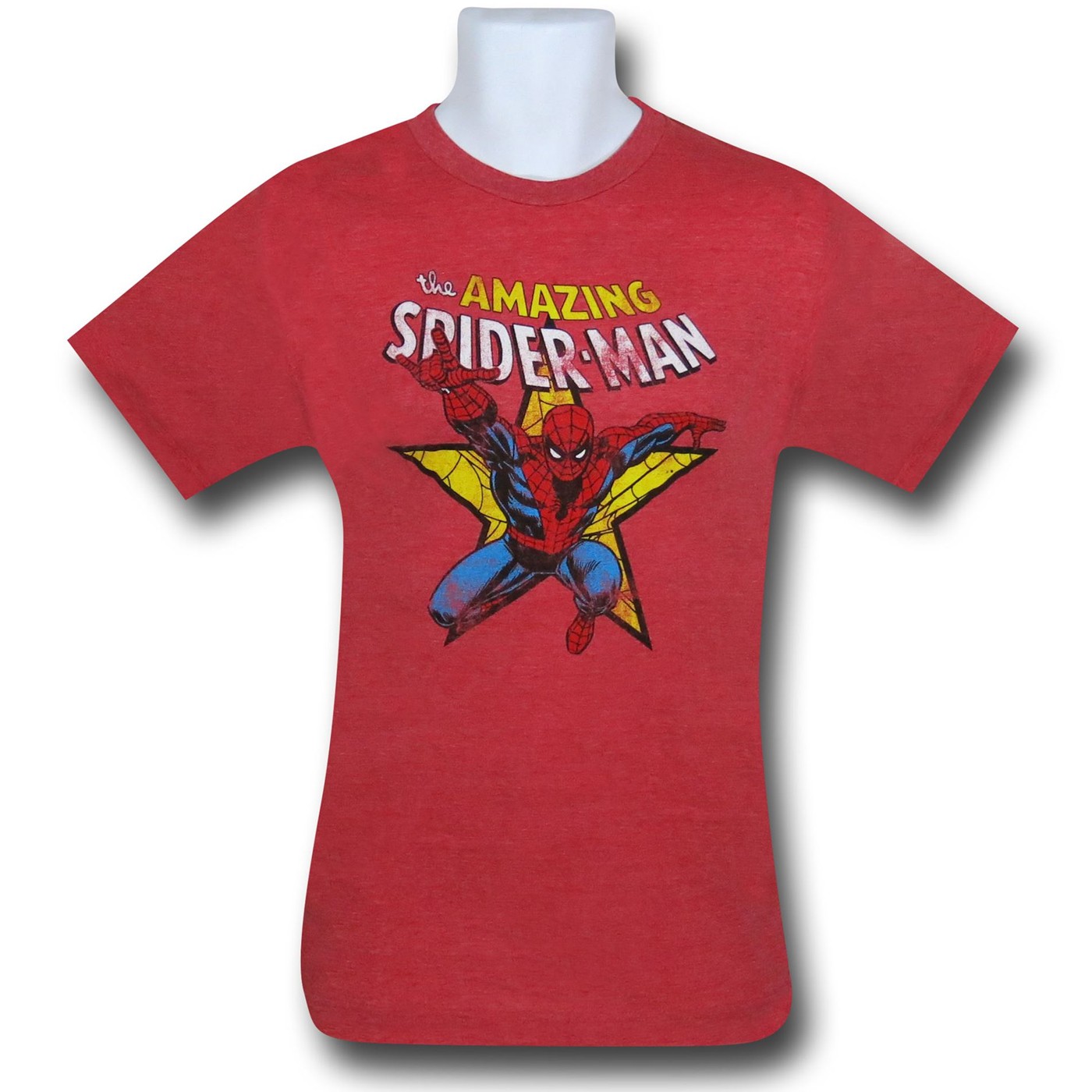 Spider-Man Red Heather Star (30 Single) T-Shirt, Red