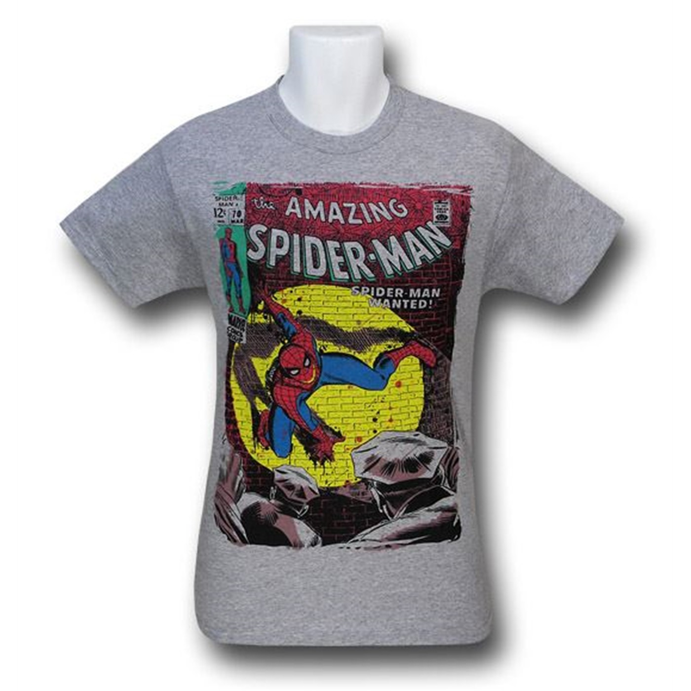 Spiderman Distressed Amazing #70 30 Single T-Shirt, Grey