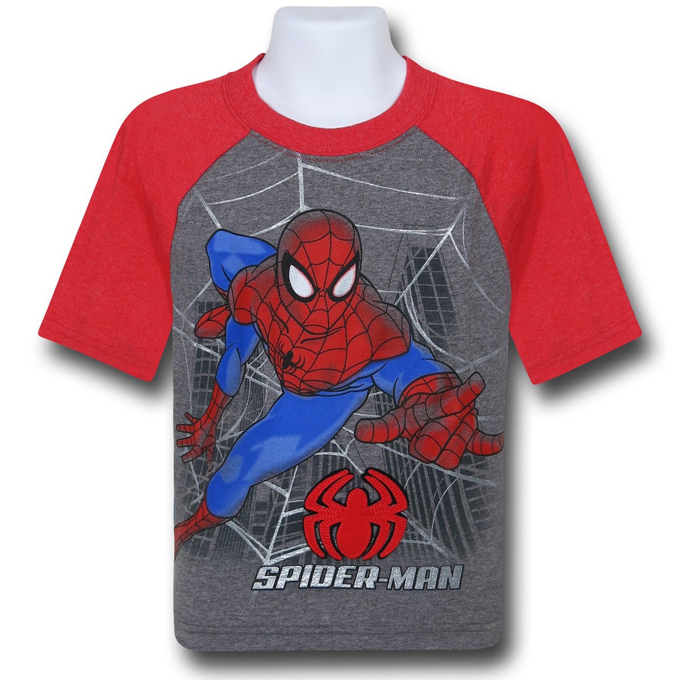 Spiderman Metallic Ink Kids Grey & Red T-Shirt, Grey