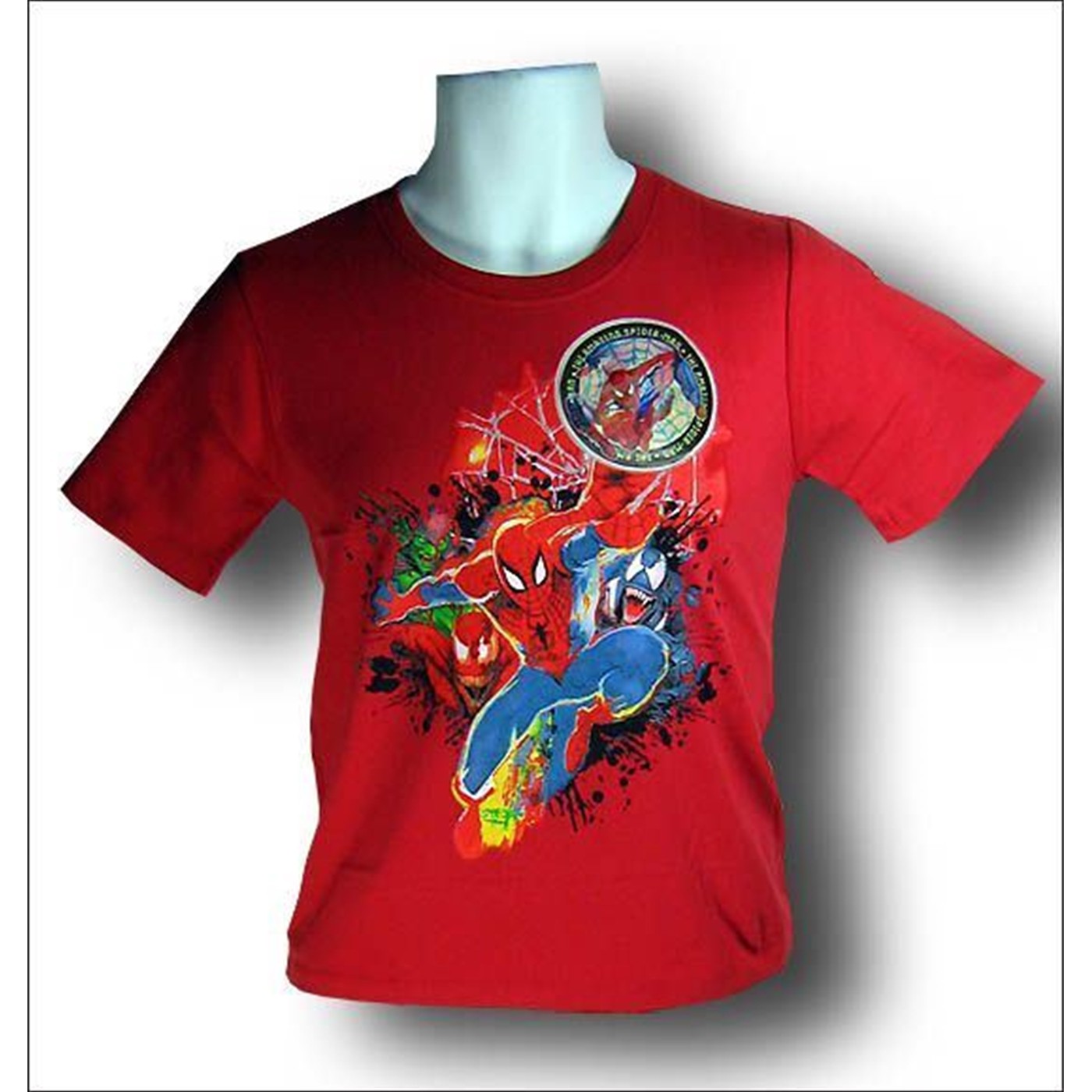 Spiderman Juvenile Red Villains Bleed Through T-Shirt, Red