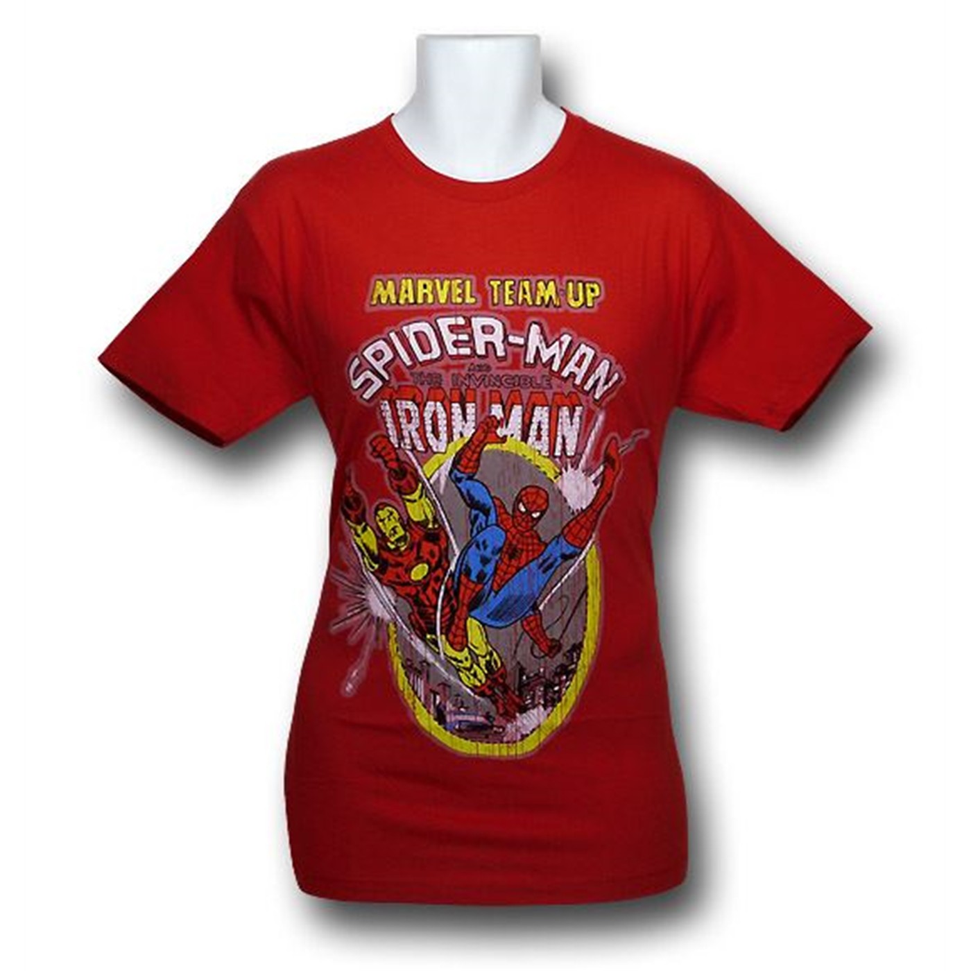 Spiderman  Iron Man Team Up 30 Single T-Shirt, Red