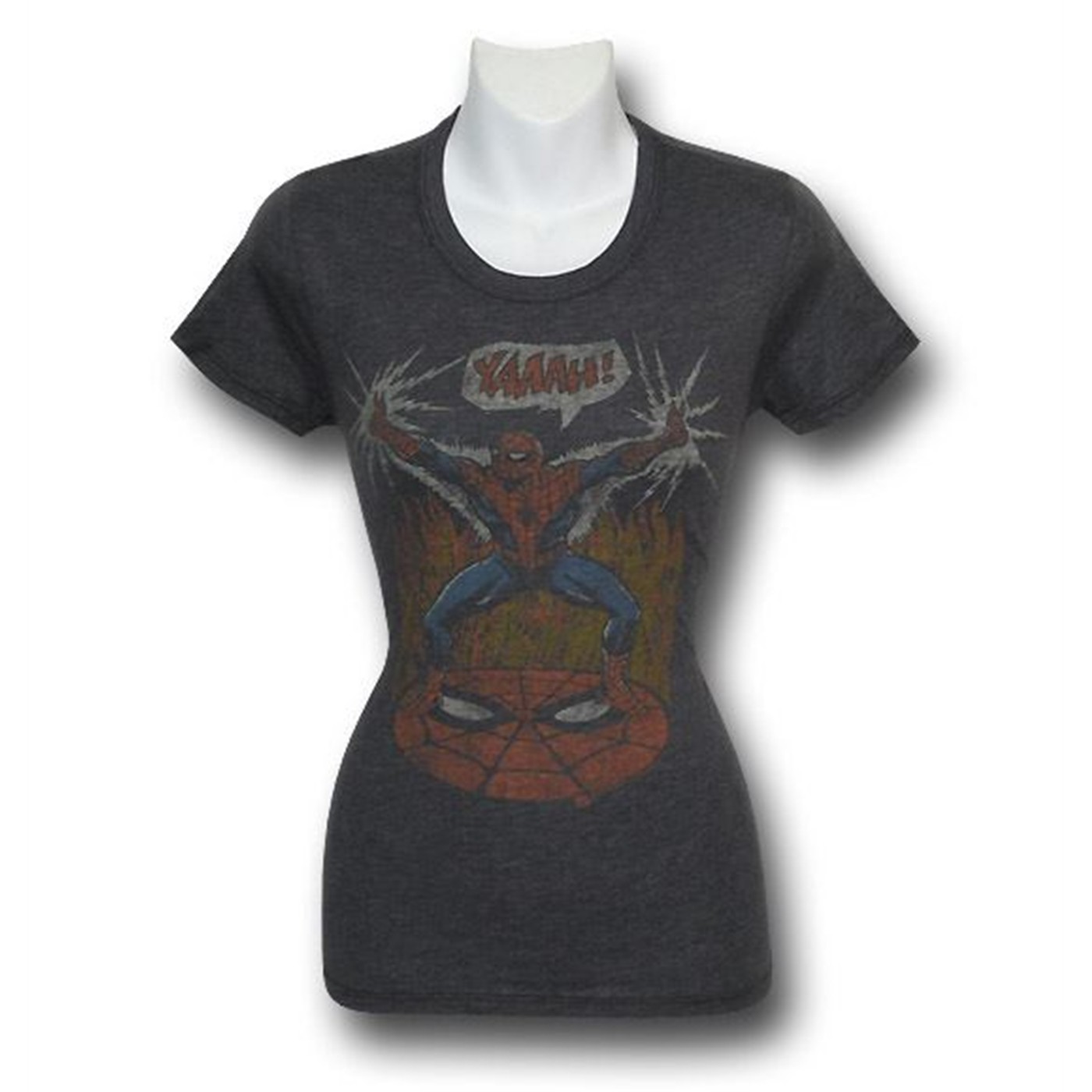 Spiderman YAAAH! Jr Womens Junk Food T-Shirt, Grey