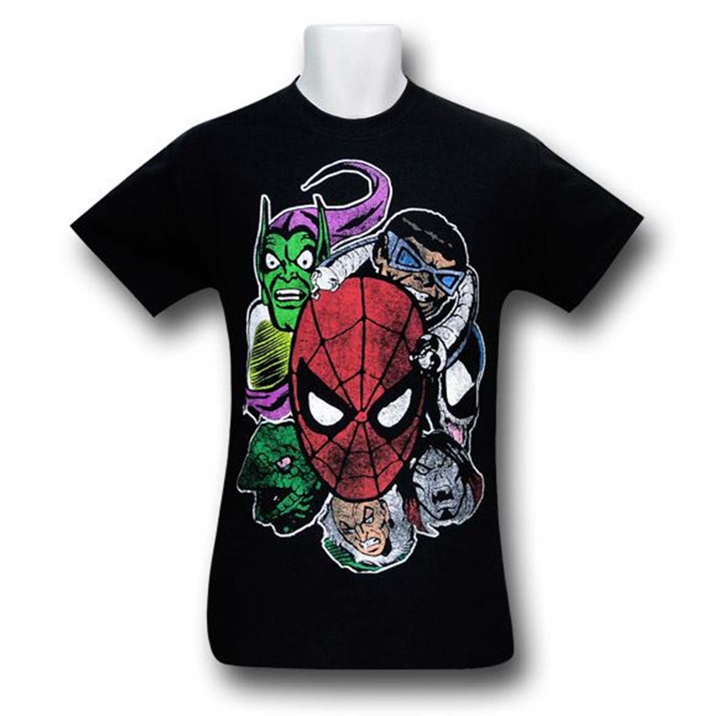 Spider-Man Engulfed by Villains Distressed T-Shirt, Black