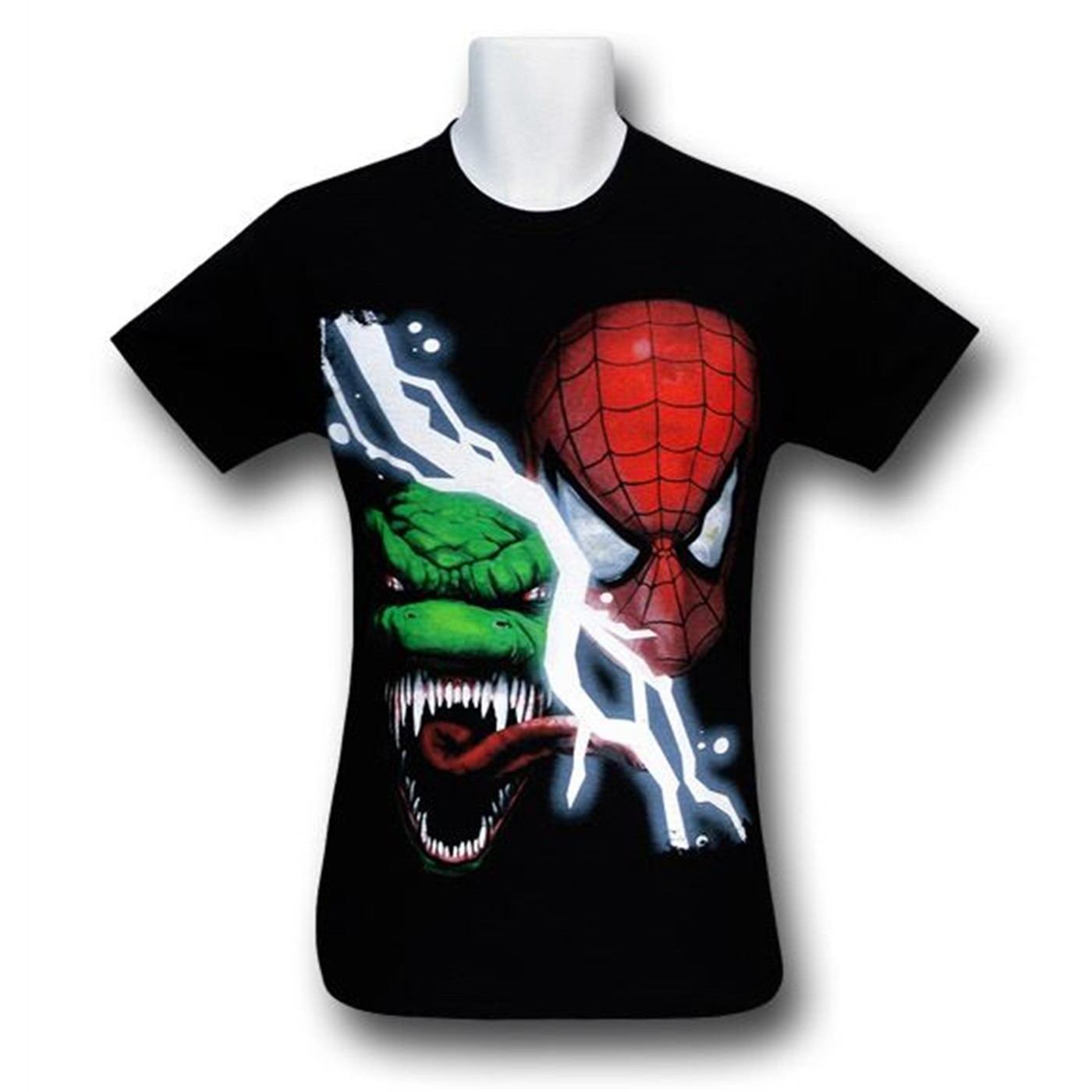 Spider-Man Vs Lizard Lightning Split T-Shirt, Black