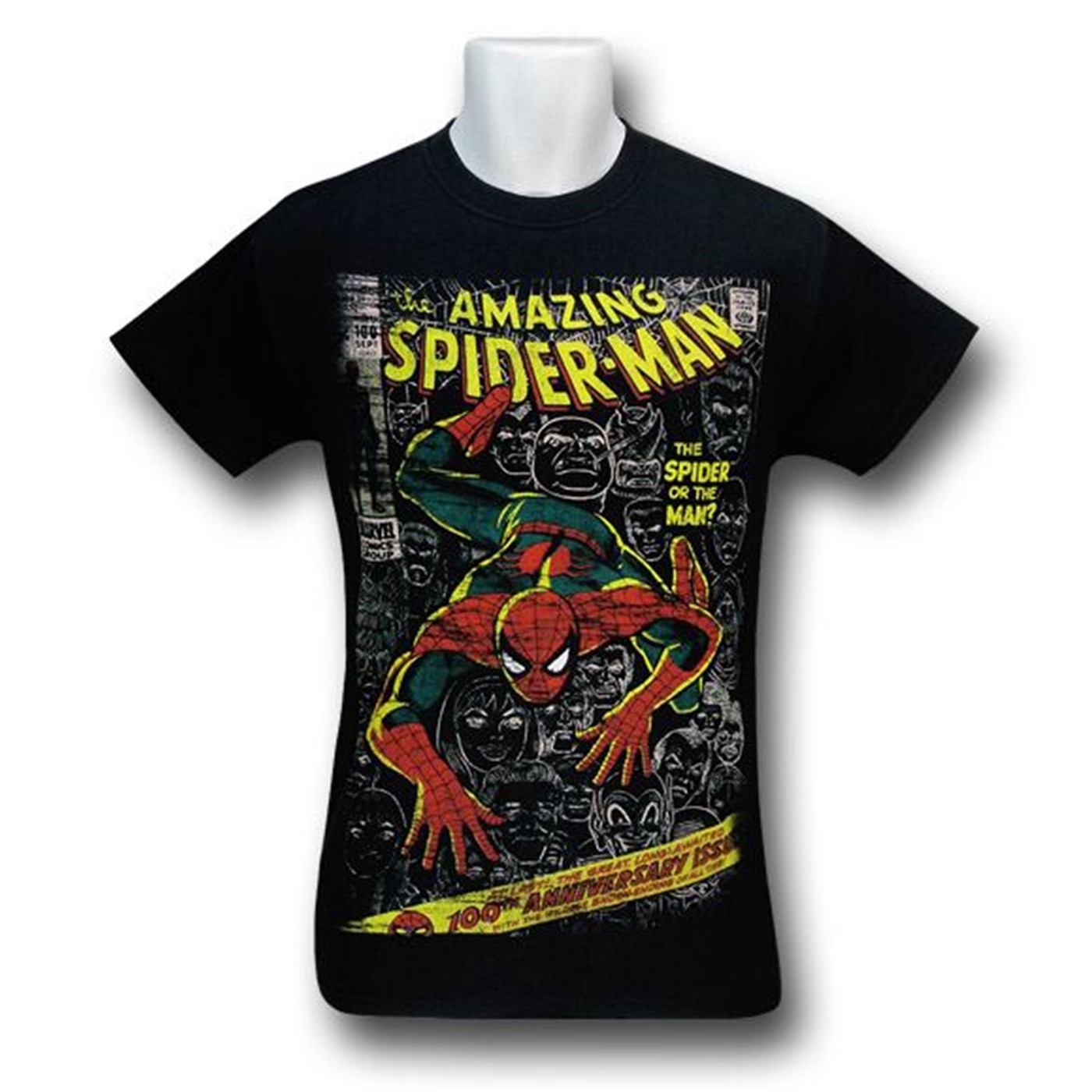 Spiderman Distressed 'Man or Spider' Black T-Shirt, Black