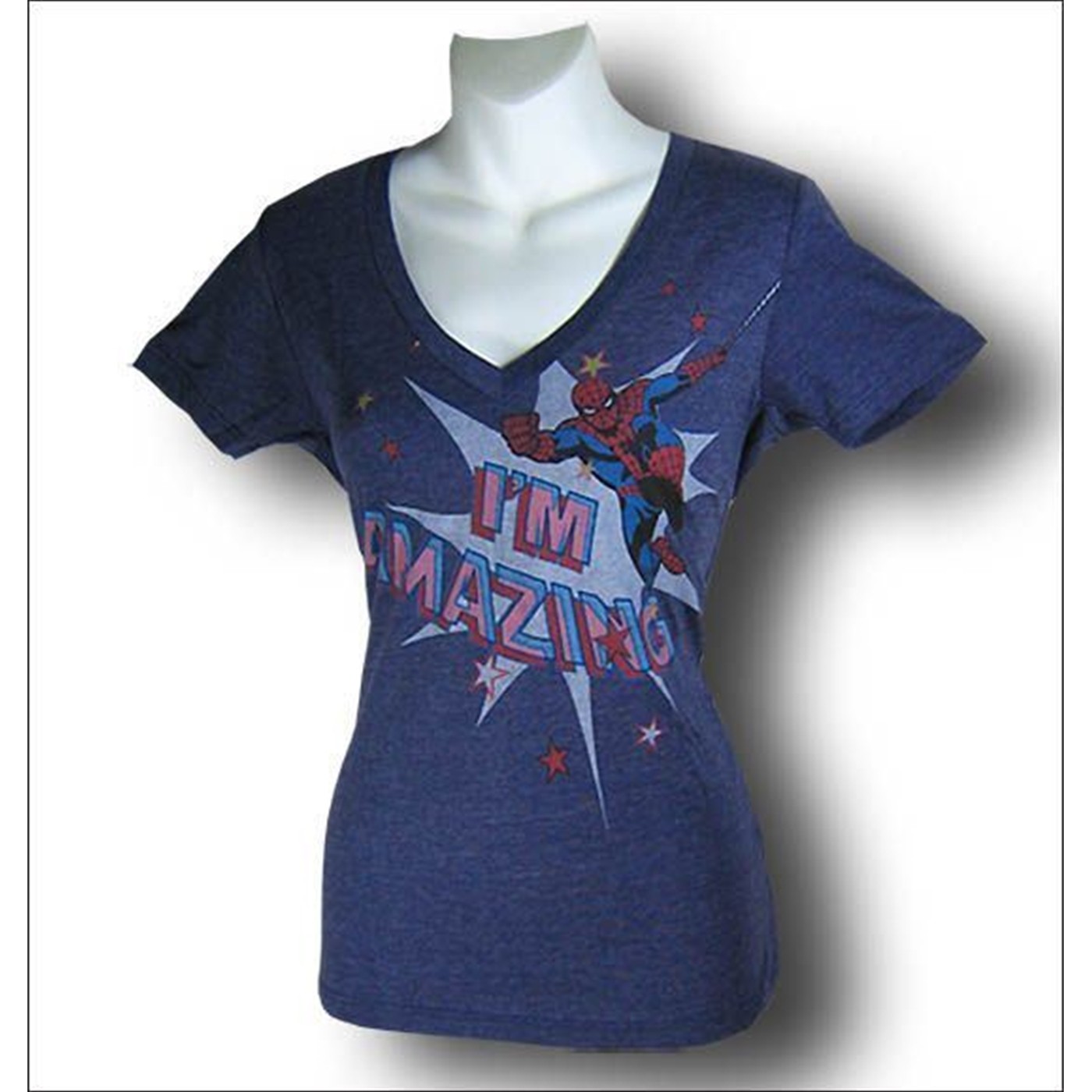Spiderman Women's Heather Blue I'm Amazing T-Shirt, Blue