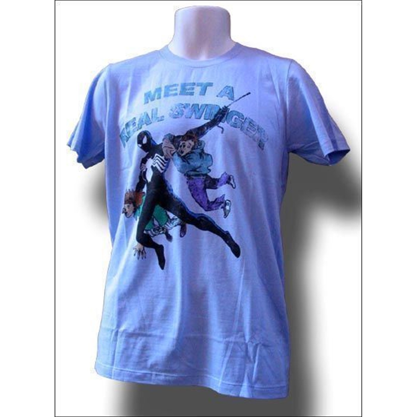 Spiderman Swinger Blue Distressed T-Shirt, Blue