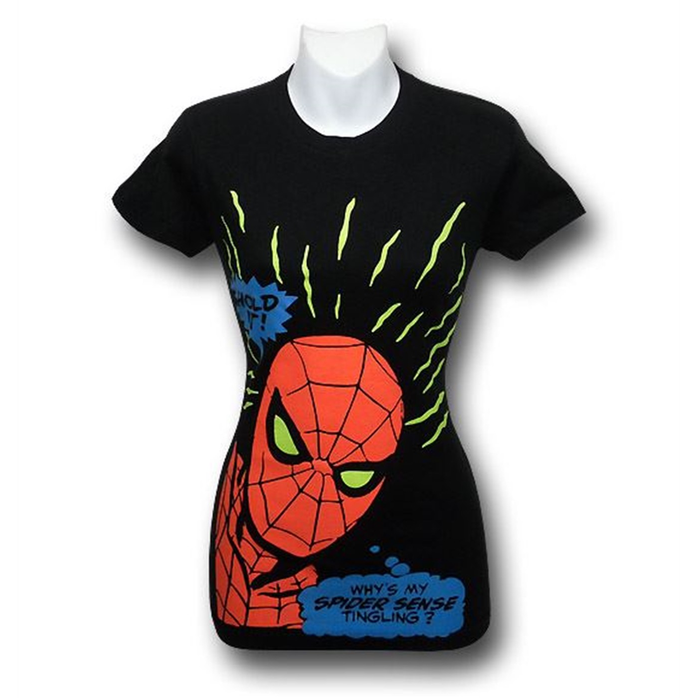Spiderman Hold It! Junior Women's T-Shirt, Black