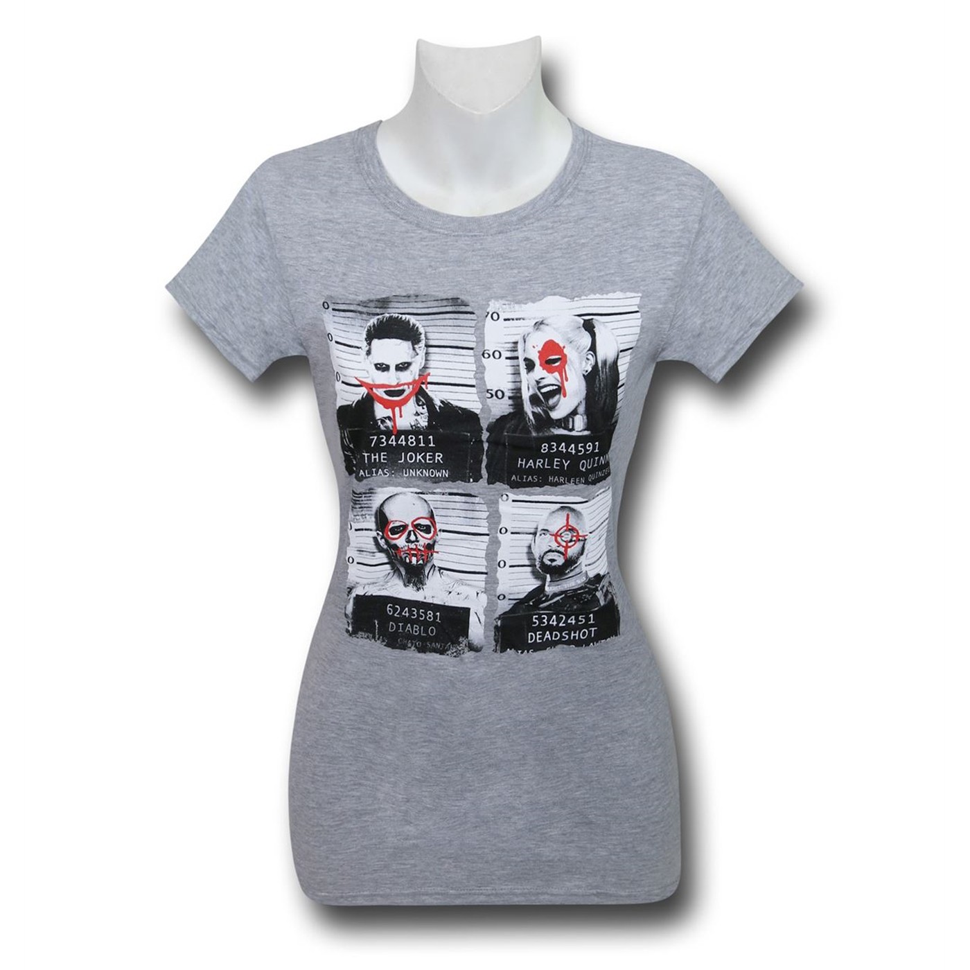 Suicide Squad Head Shots Women's Heather T-Shirt, Grey