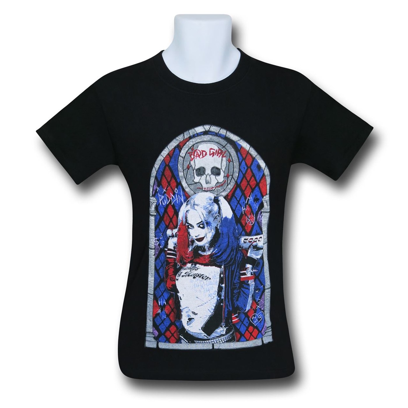 Suicide Squad Harley Quinn Stained Glass Men's T-Shirt, Black