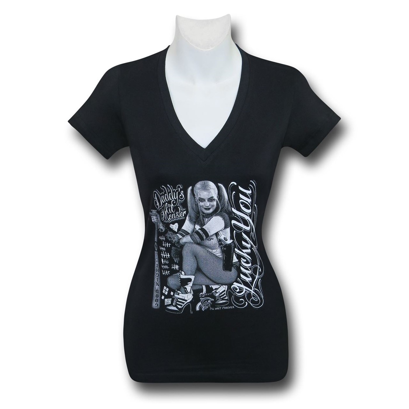 Suicide Squad Harley Quinn Lucky Women's V-Neck T-Shirt, Black