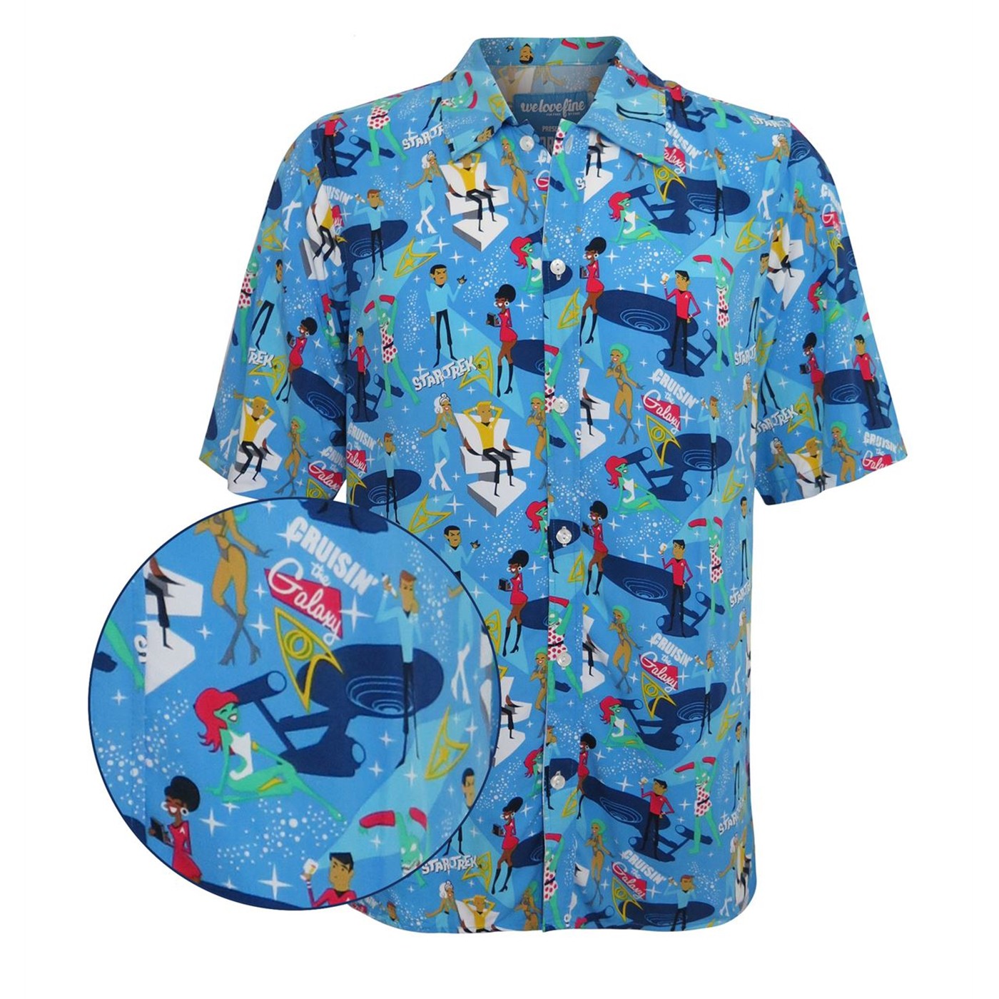Star Trek Crusin' The Galaxy Men's Button Down Shirt, Blue