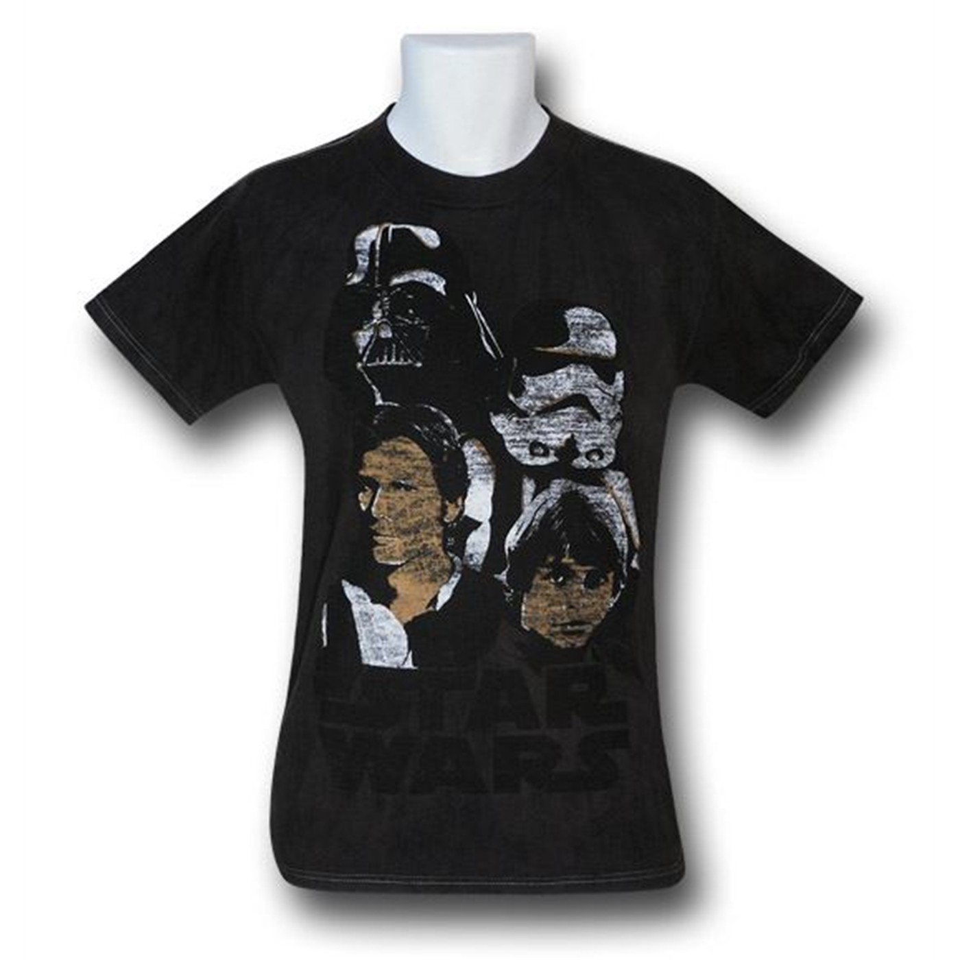Star Wars Four Heads Dark Brown Wash T-Shirt, Black