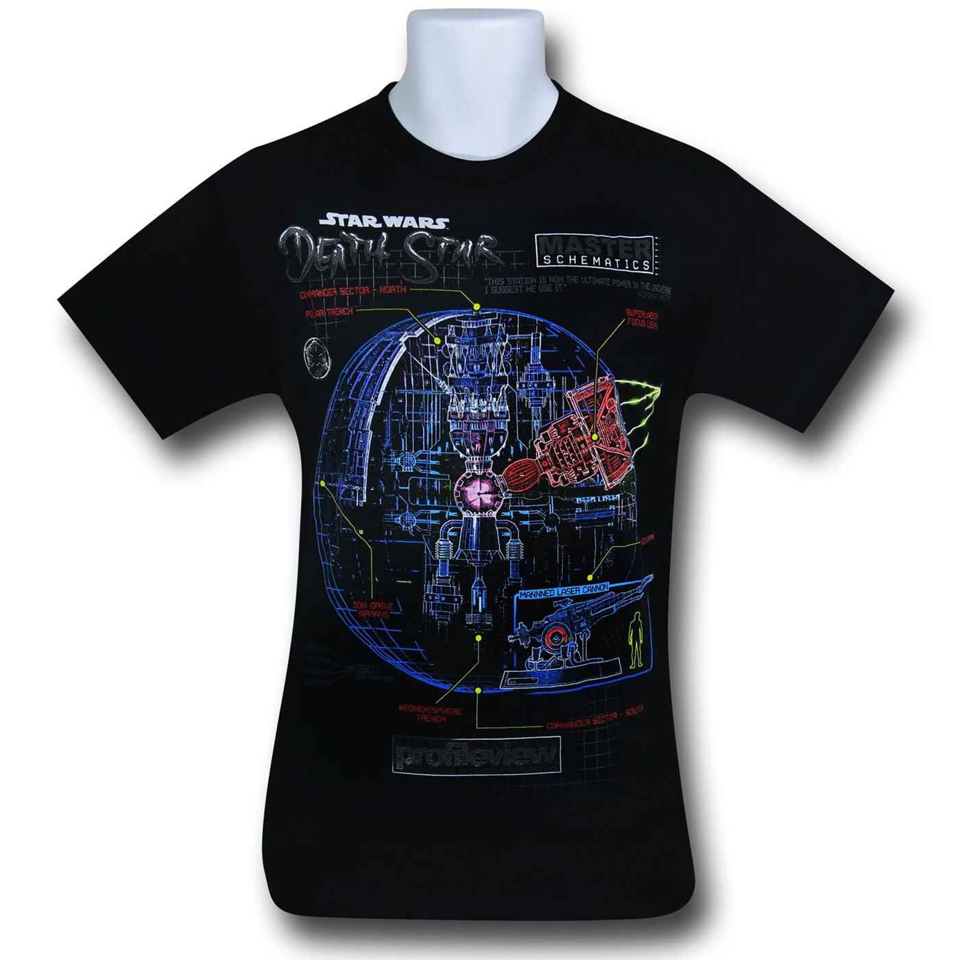 Star Wars Death Star Specs 30 Single T-Shirt, Black