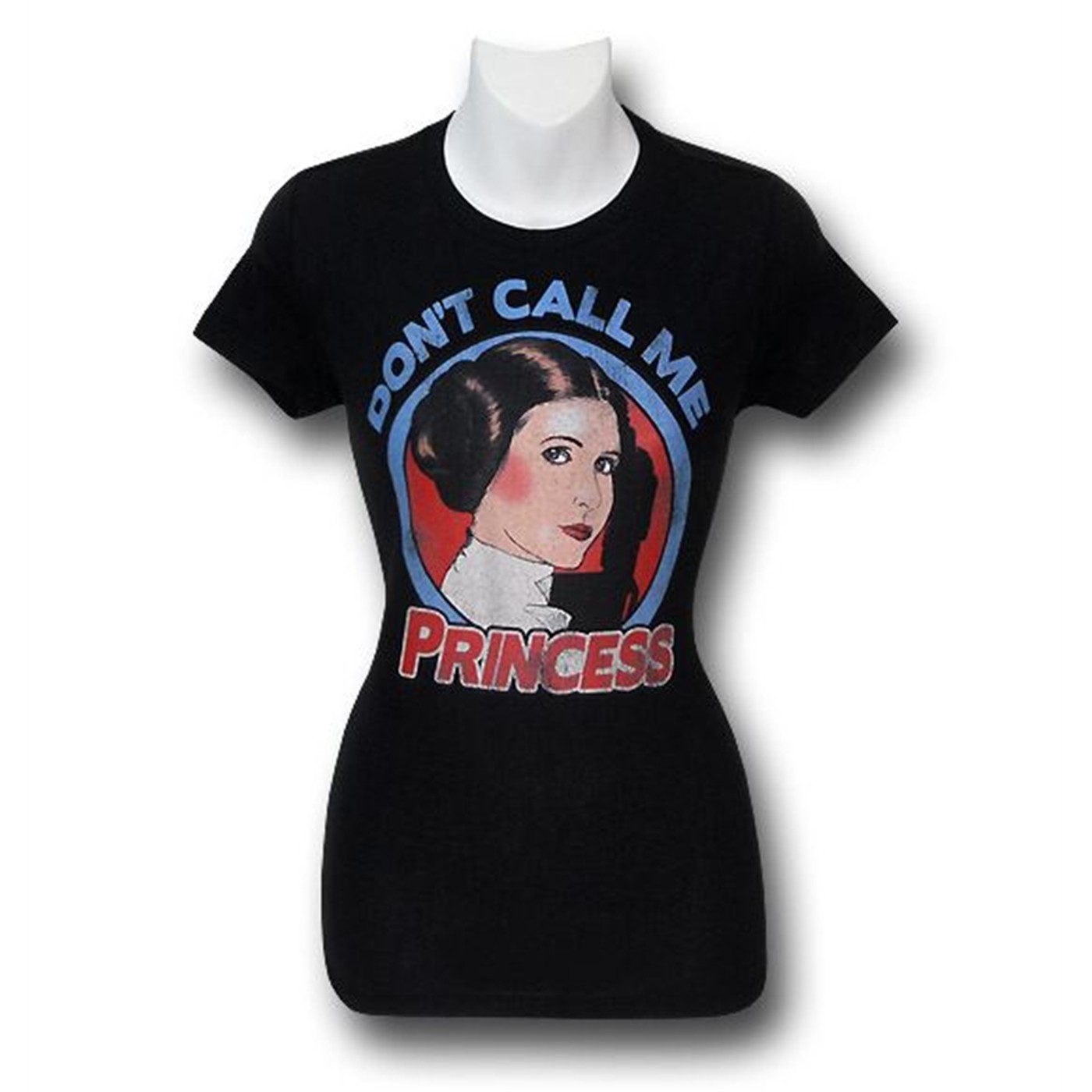 Leia Don't Call Me Circle Distressed Jr Womens T-Shirt, Black