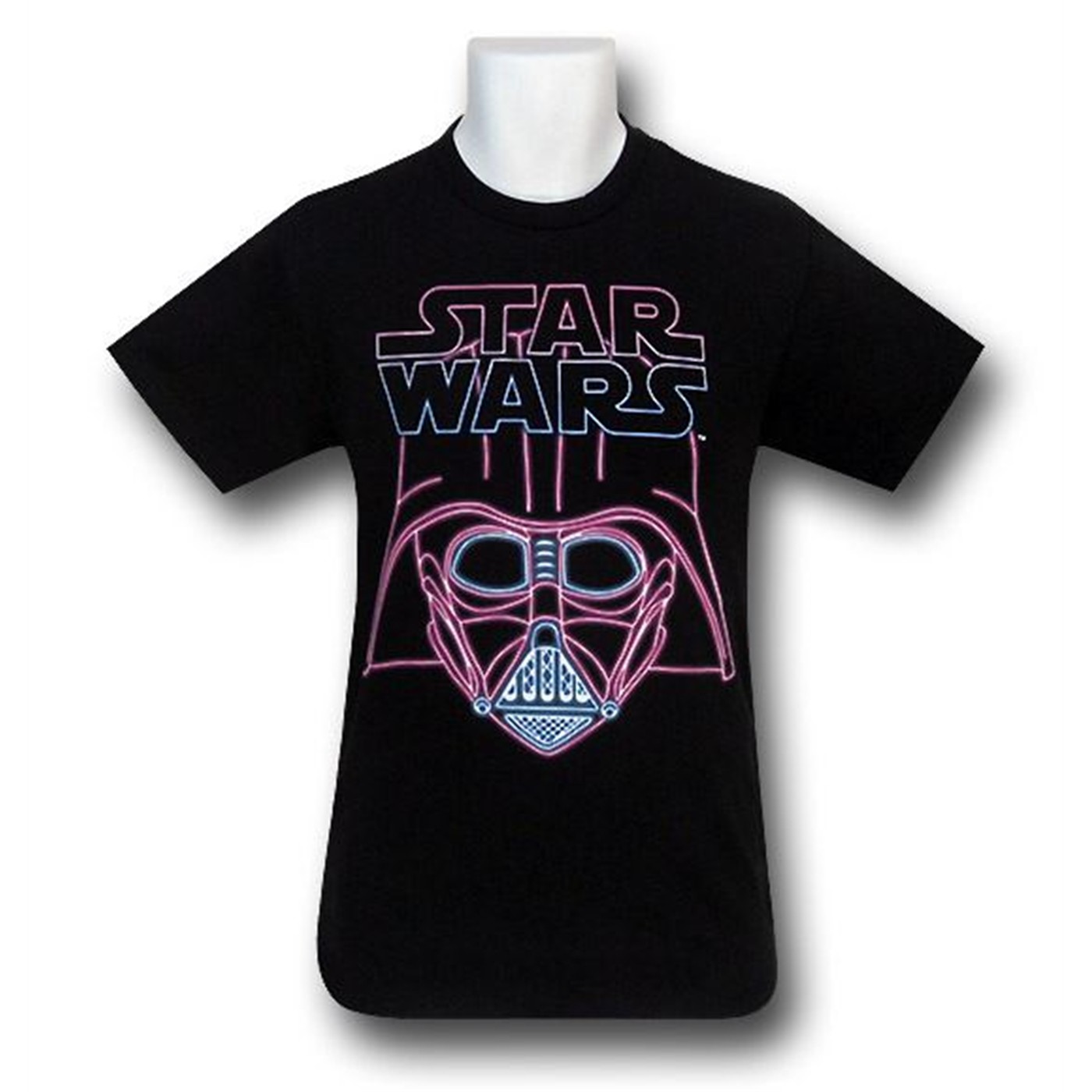 Star Wars Pink Neon Vader On Black T-Shirt, Black