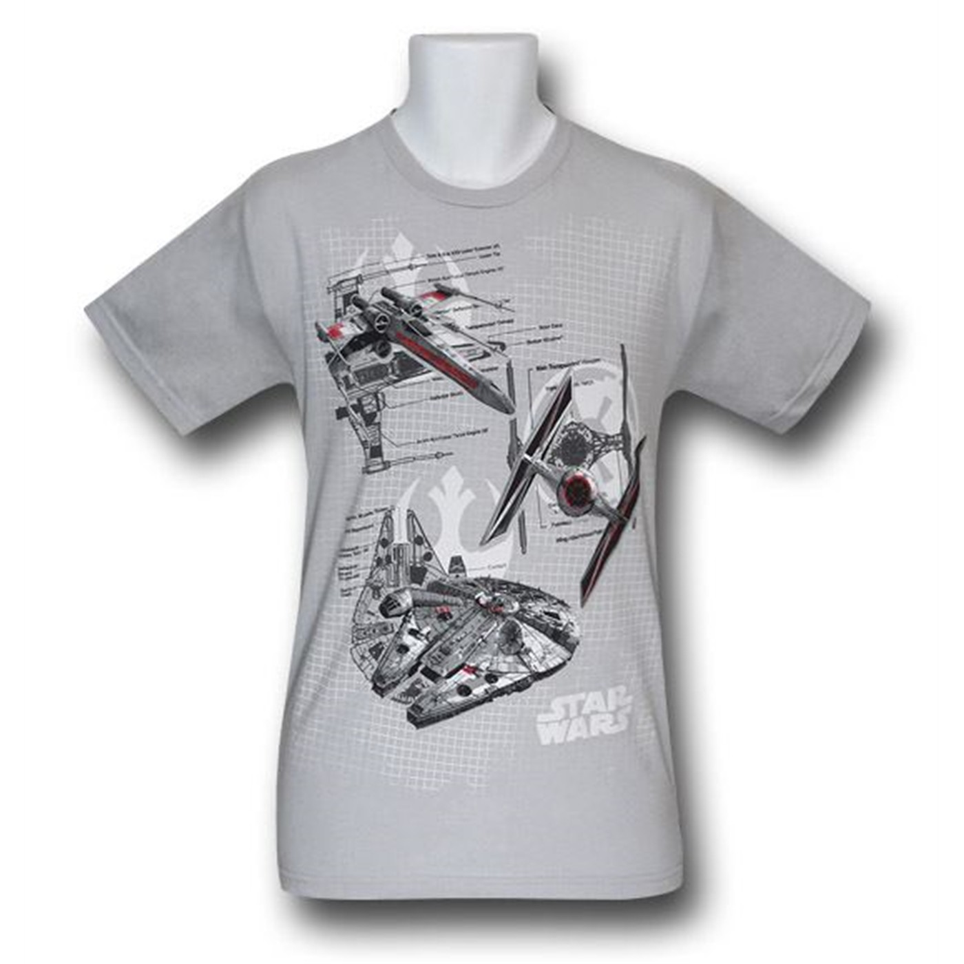 Star Wars Ship Diagrams 30 Single T-Shirt, Grey