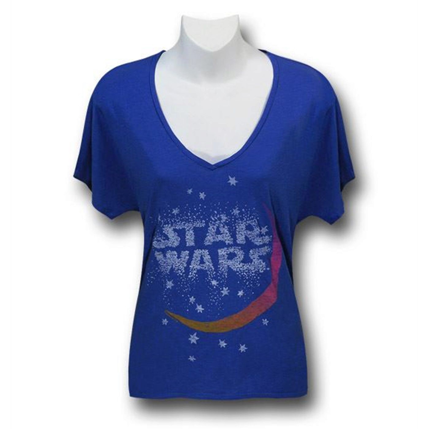 Star Wars Star Logo Blue V-Neck Loose Cut Women's T-Shirt, Blue