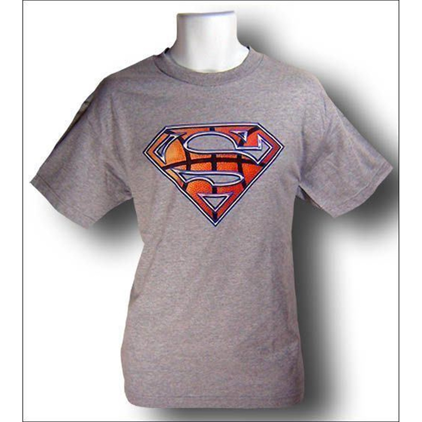 Superman Logo Basketball T-Shirt, Grey