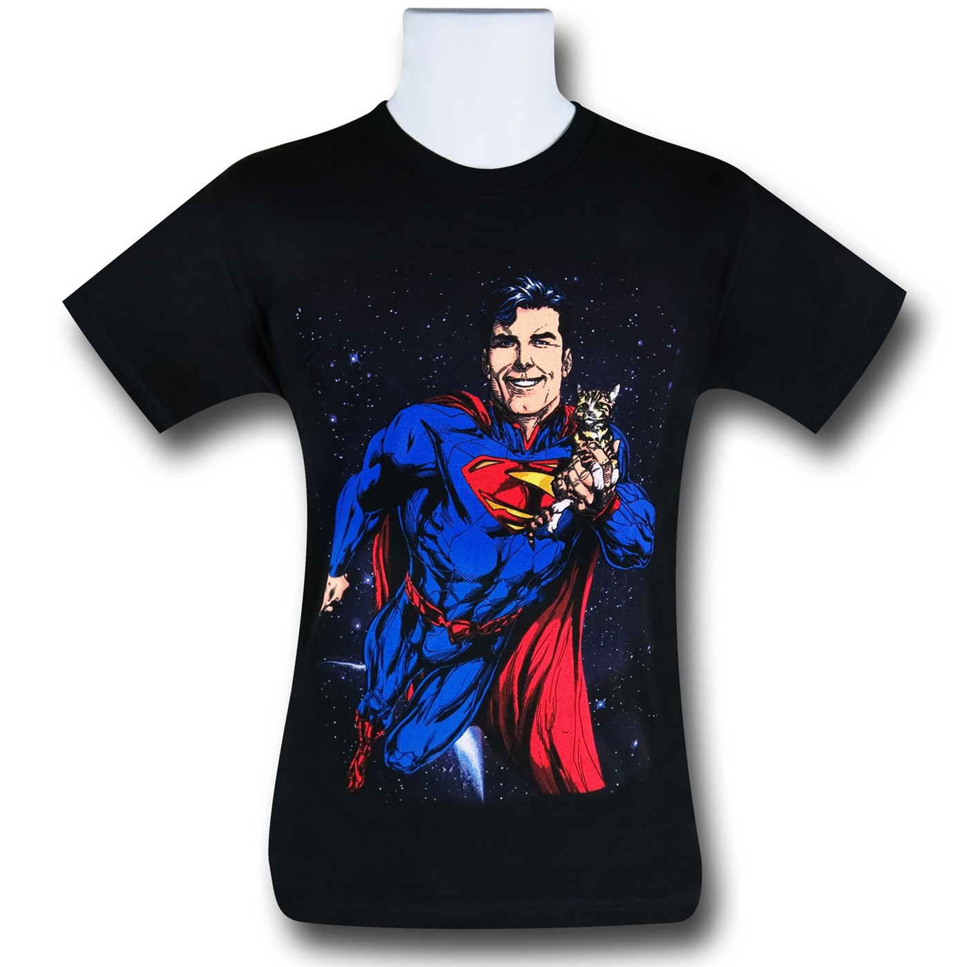 Superman Saves A Kitty T-Shirt, Black
