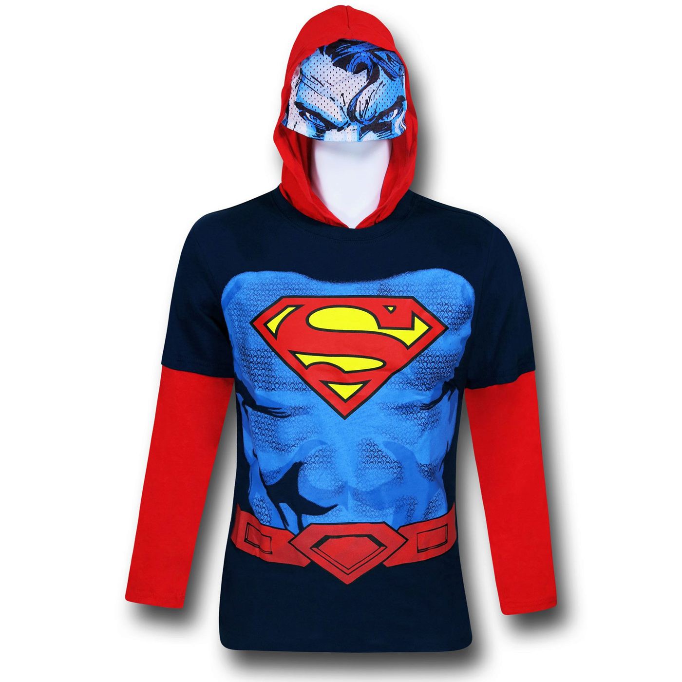 Superman Hooded Costume Kids Double-Sleeve T-Shirt, Blue