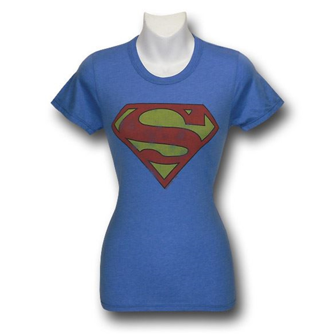 Superman Distressed Symbol Juniors Junk Food T-Shirt, Blue