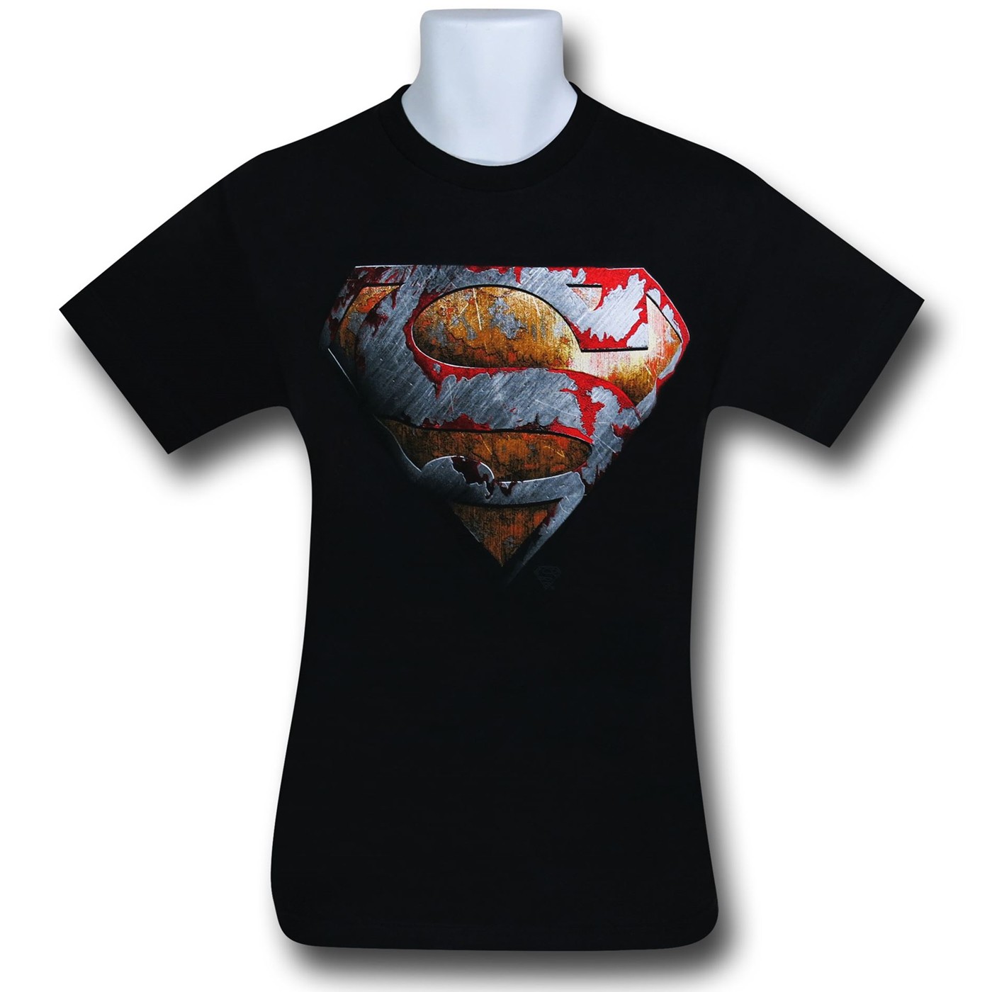 Superman Damaged Symbol T-Shirt, Black