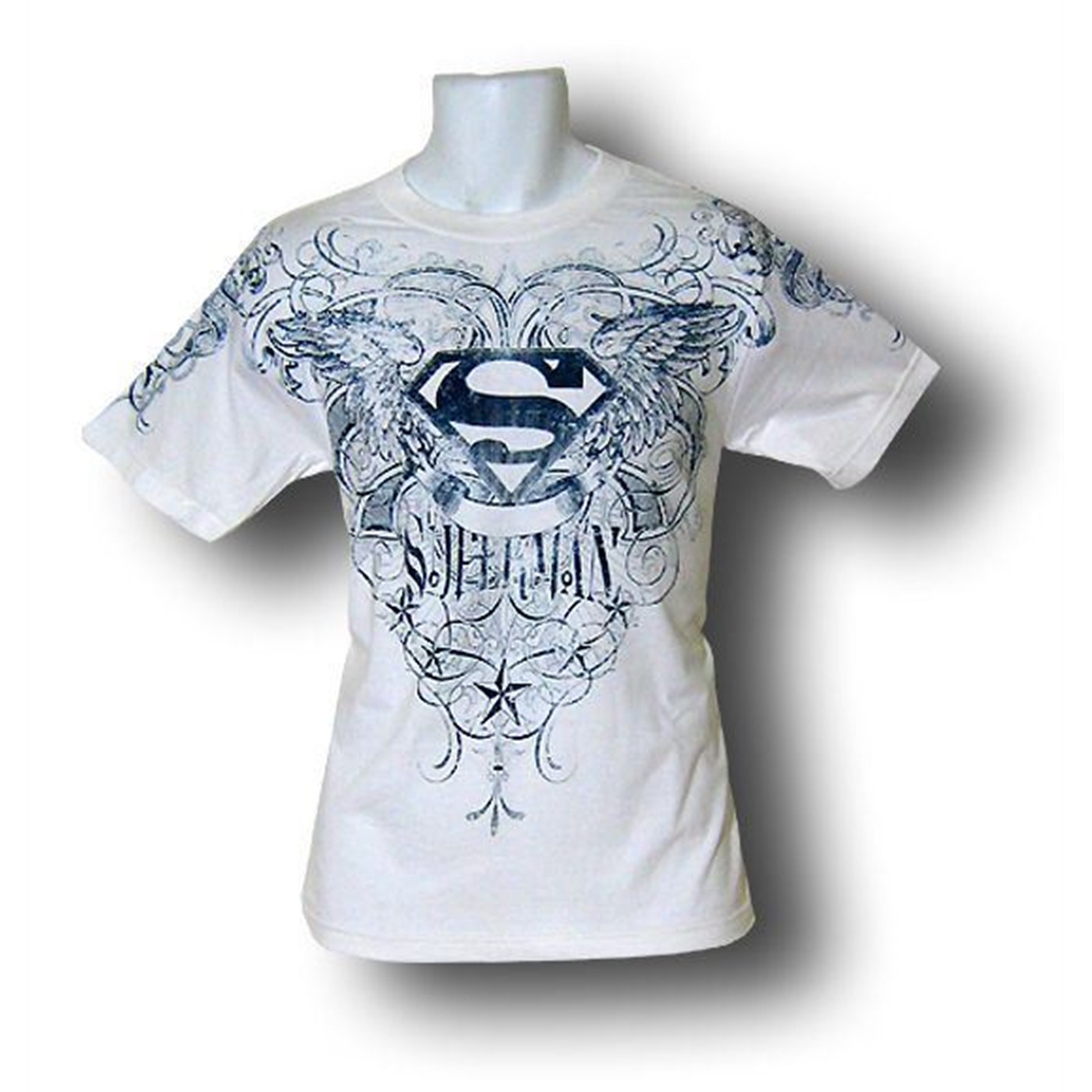 Superman Heavenly Shield Distressed T-Shirt, White