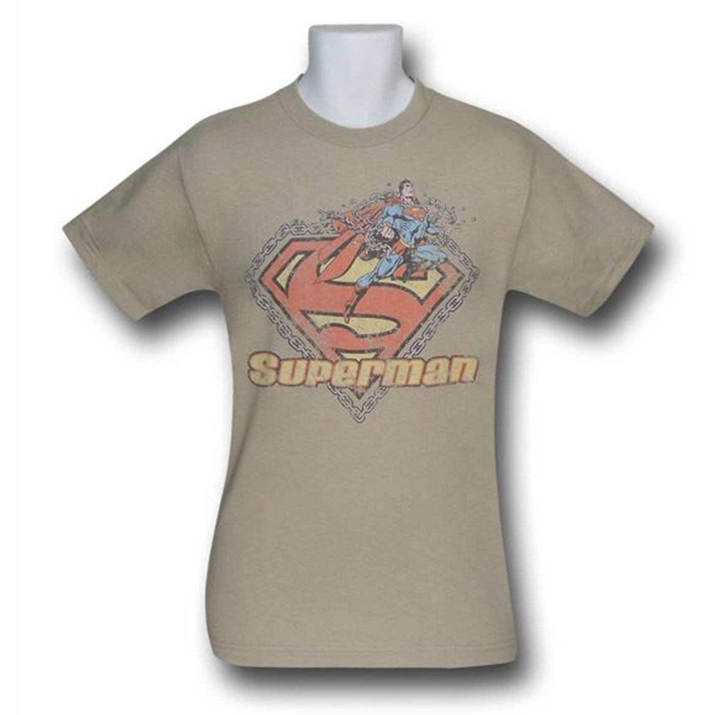 Superman Khaki T-Shirt 1939 Chains Logo, Brown