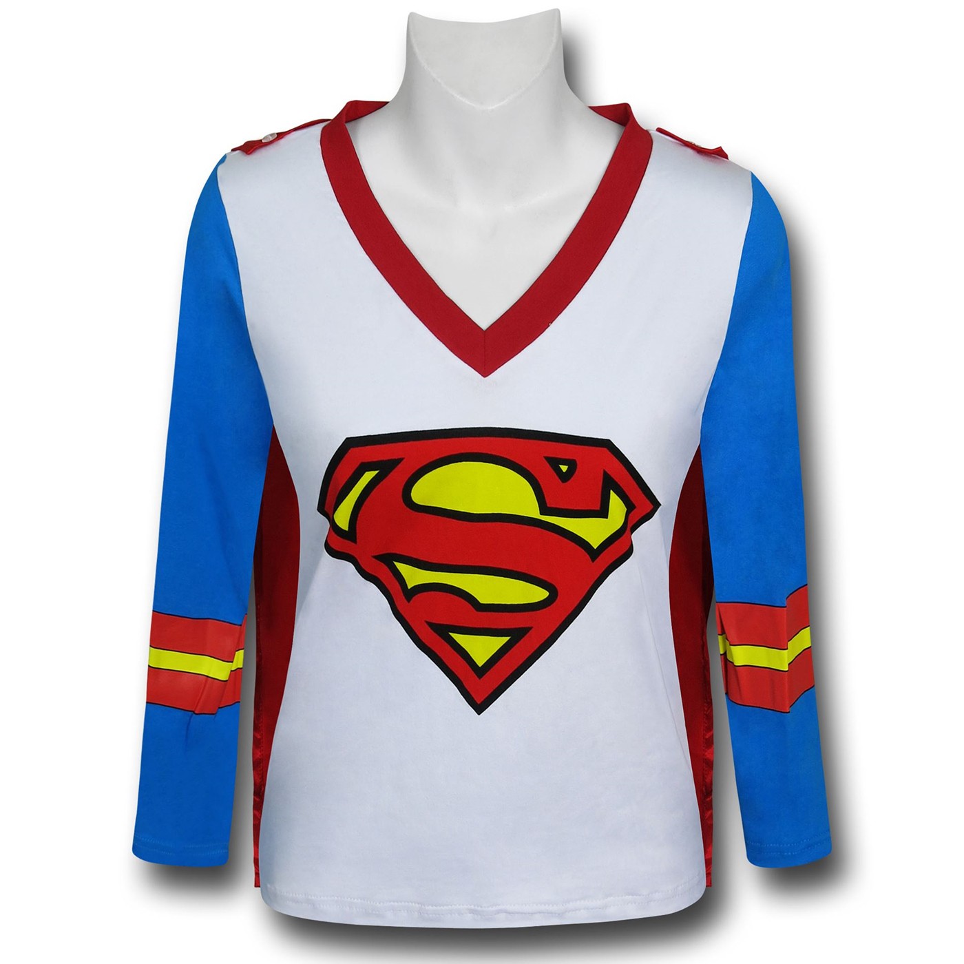 Supergirl LS V-Neck Caped Costume T-Shirt, White