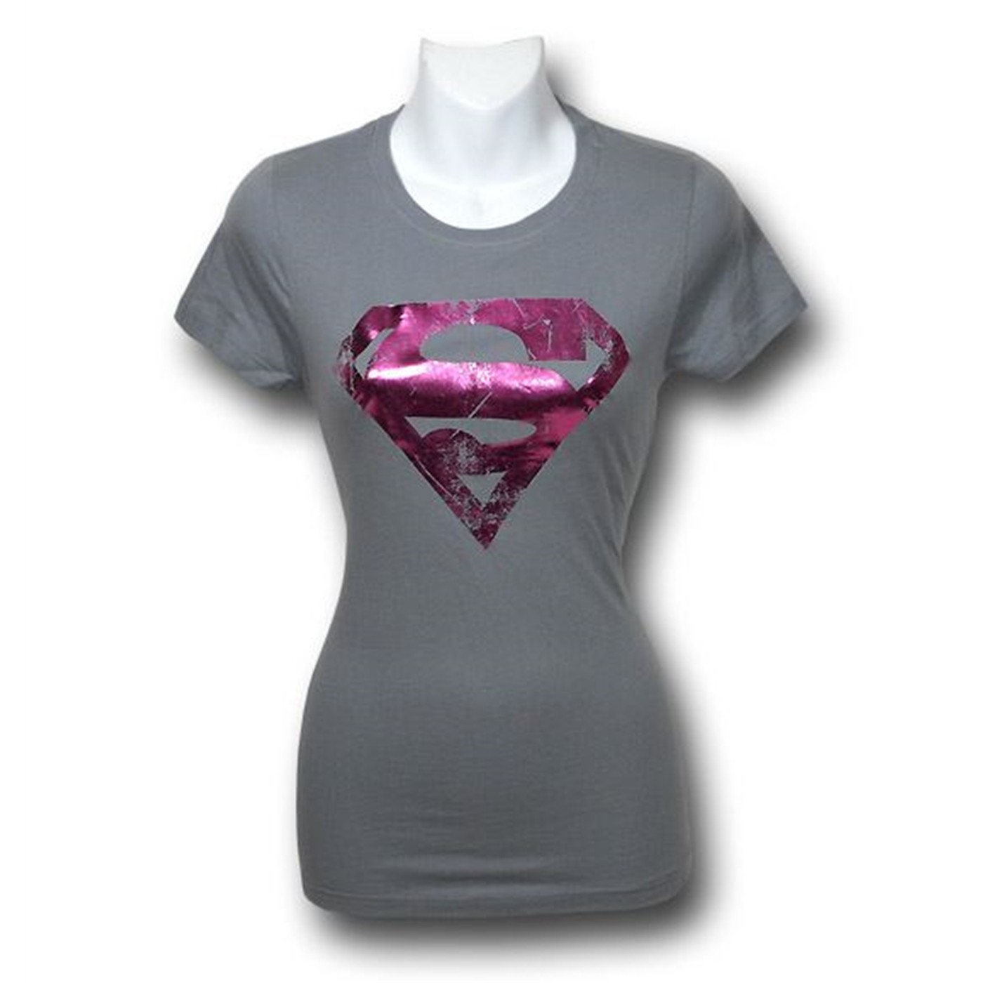 Supergirl Pink Foil Symbol T-Shirt, Grey