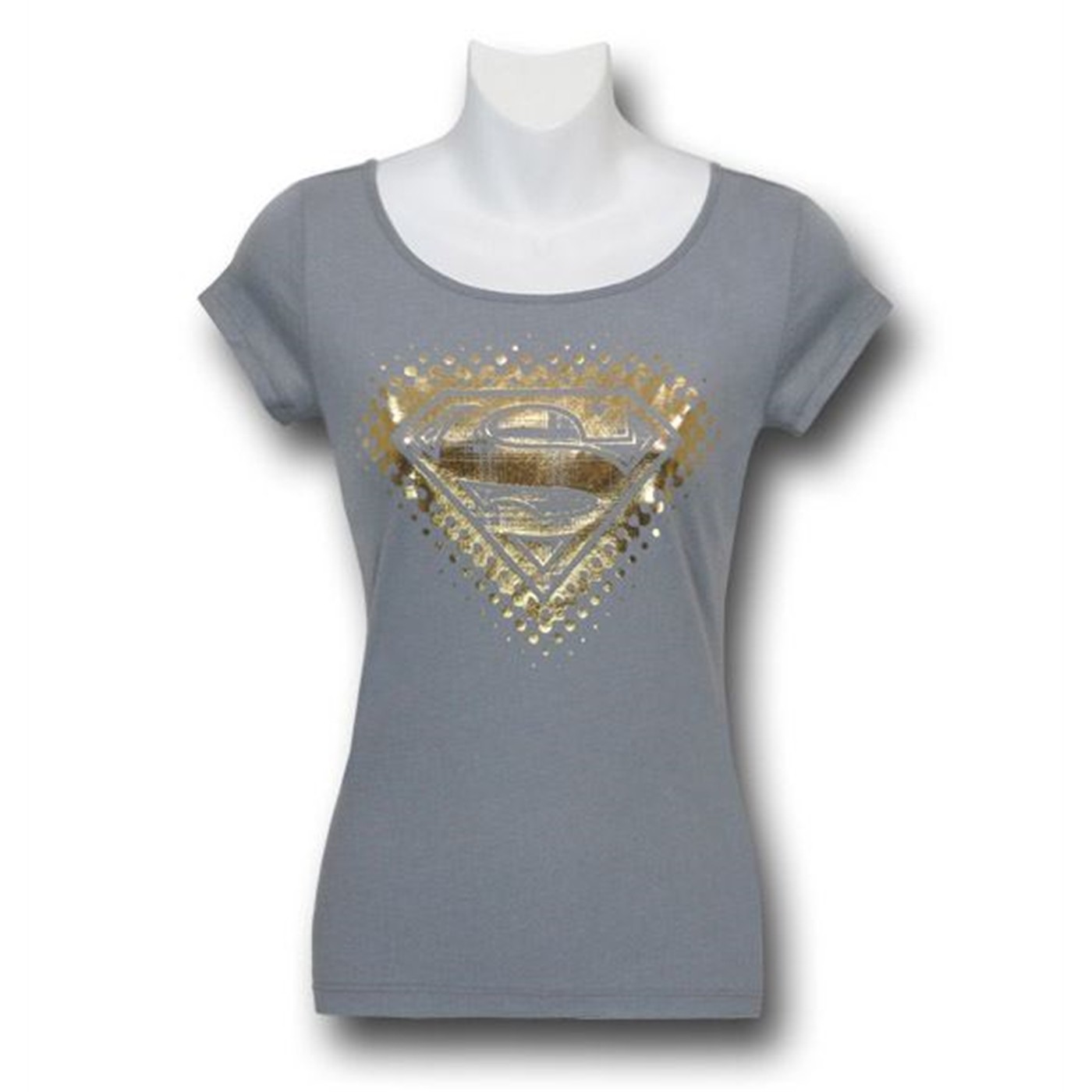 Supergirl Gold Symbol Juniors Scoop-Neck T-Shirt, Grey
