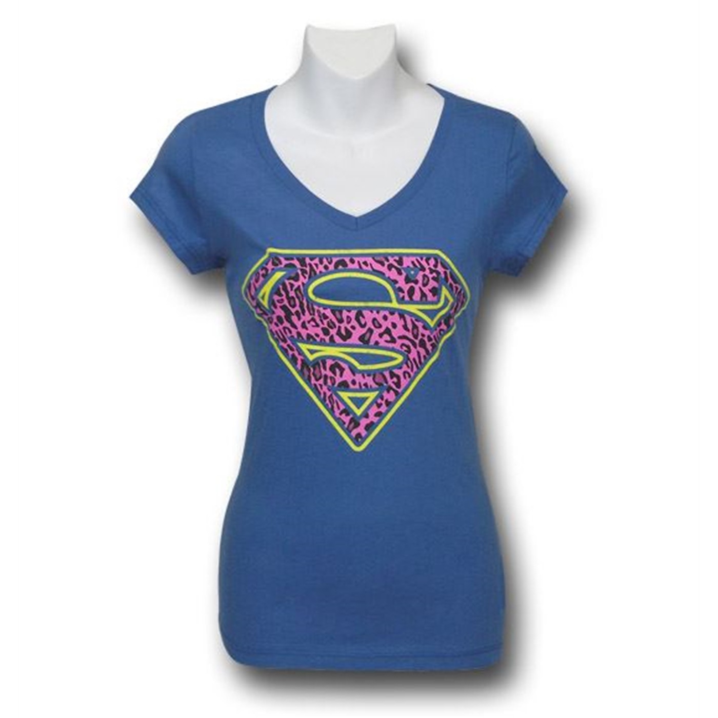 Supergirl Pink Leopard Symbol Juniors T-Shirt, Blue