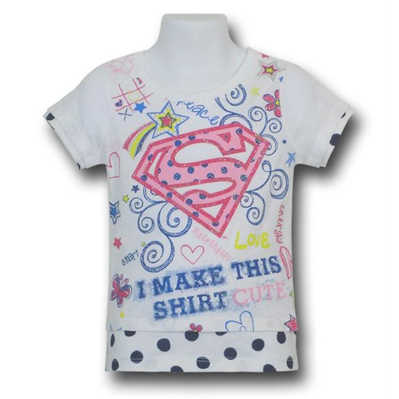 Supergirl Juvenile Glitter n' Dots White T-Shirt, White