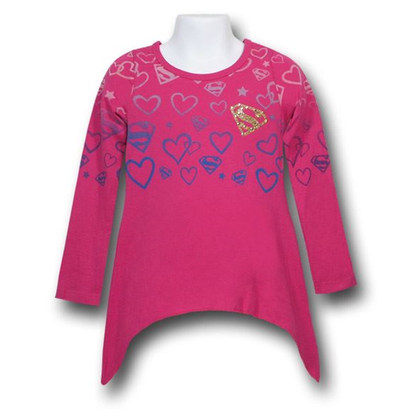 Supergirl Long Sleeve Juvenile Swing Top, Pink