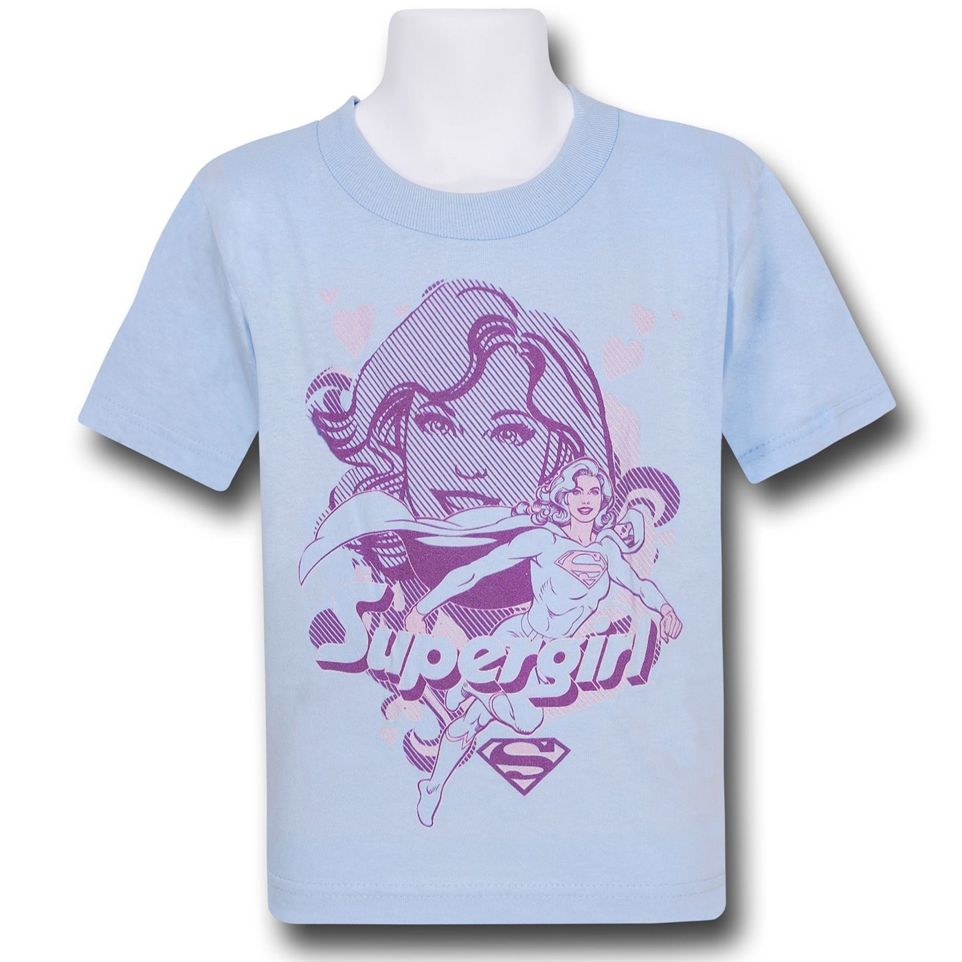 Supergirl Pink on Blue Kids T-Shirt, Blue