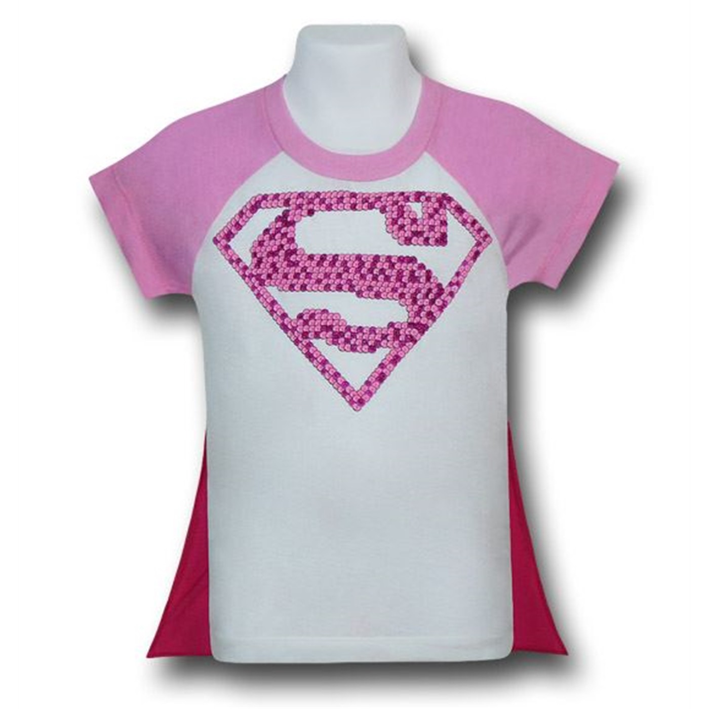 Supergirl Kids Sugar Glitter Caped T-Shirt, White