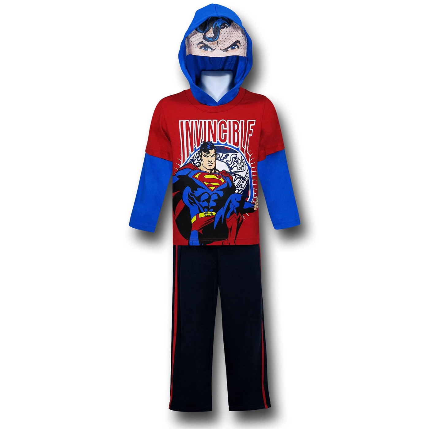 Superman Costume Hooded Mask Tee & Pants Set, Red