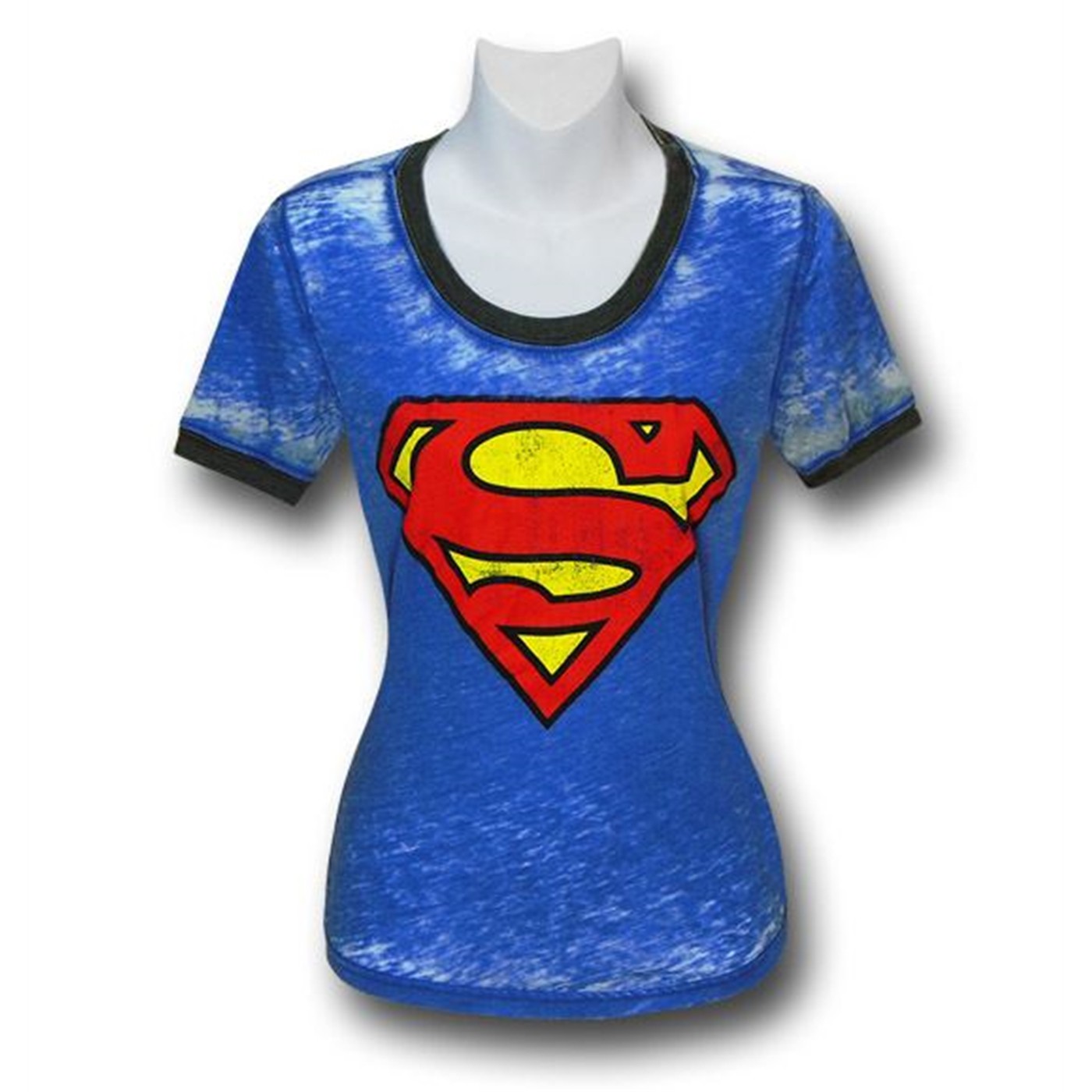 Superman Women's Hippie Ringer T-Shirt, Blue