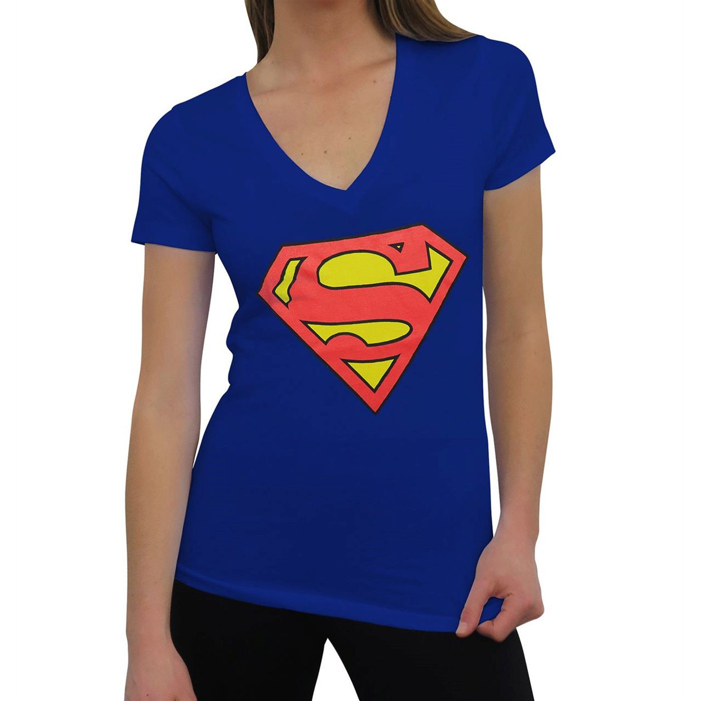 Superman Symbol on Royal Women's V-Neck, Blue