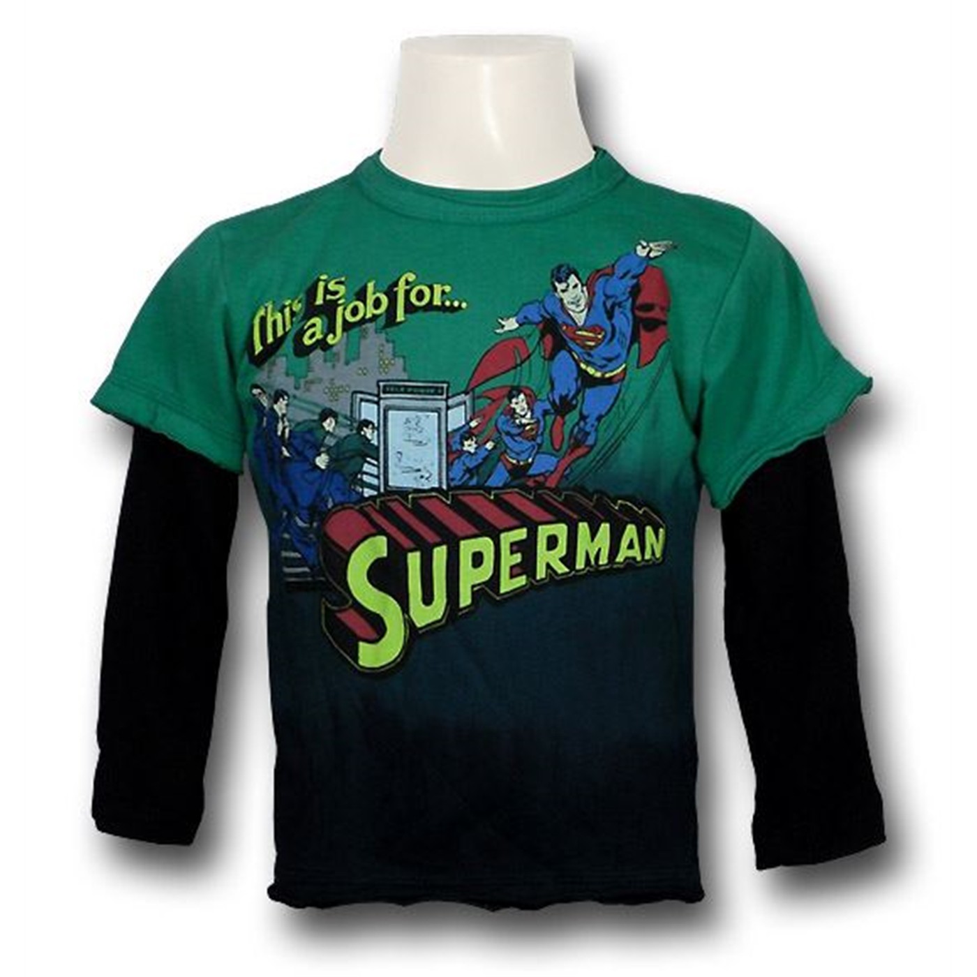Superman Kids 30 Single Job Long Sleeve T-Shirt, Green