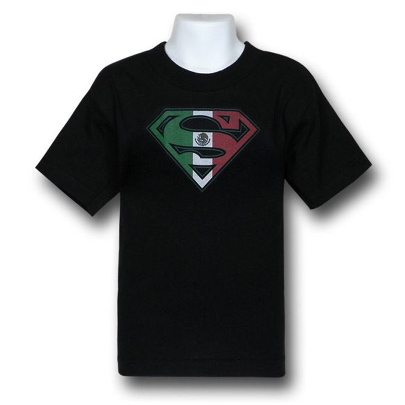 Superman Kids Mexican Flag Symbol T-Shirt, Black