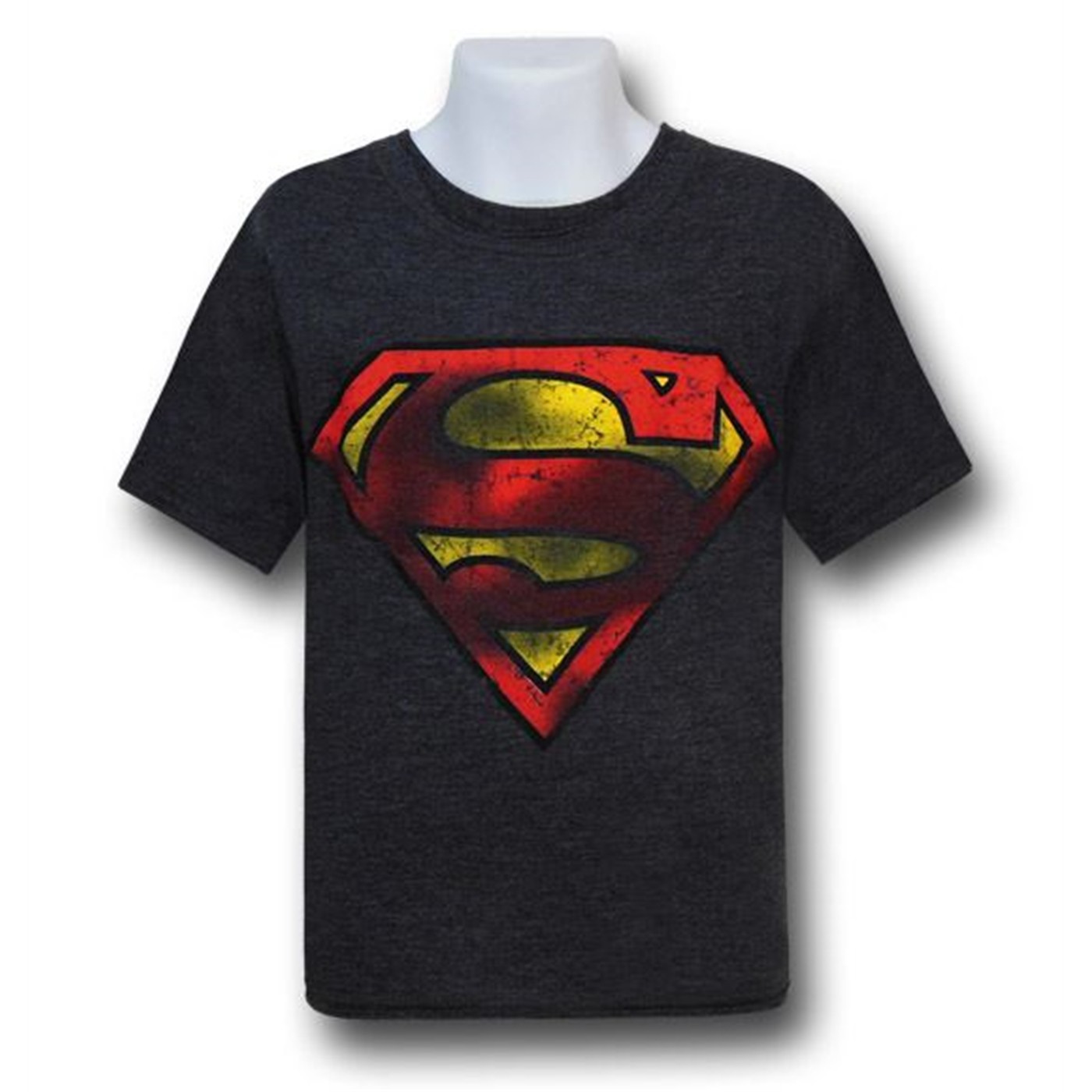 Superman Charcoal Weathered Symbol Kids T-Shirt, Black