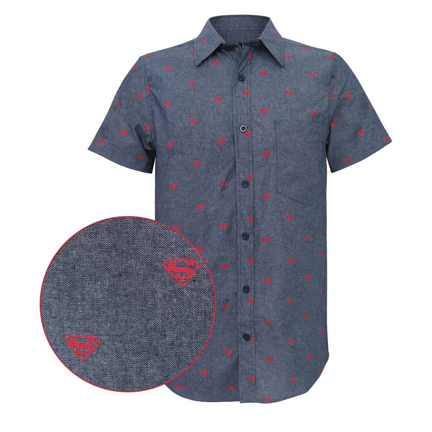 Superman Logo Men's Woven Button Down Shirt, Blue