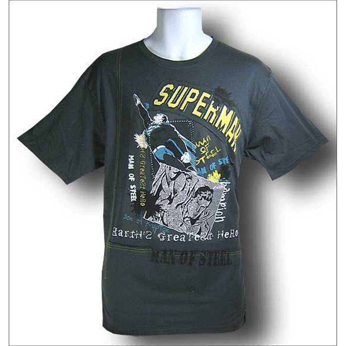 Superman Man of Steel Patchwork T-Shirt, Grey