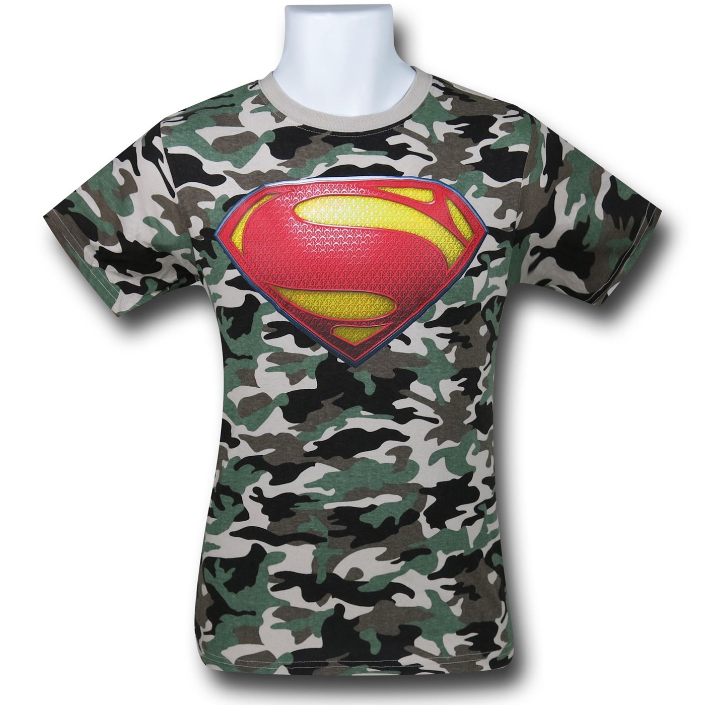 Superman Symbol on Camo Kids T-Shirt, Green